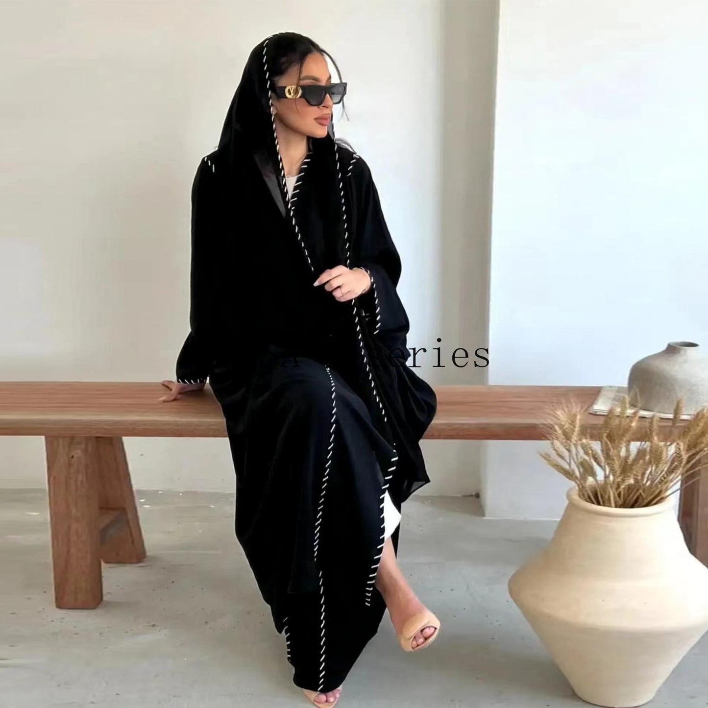 HS4843 Simple Cardigan and Headscarf Two-piece Set.