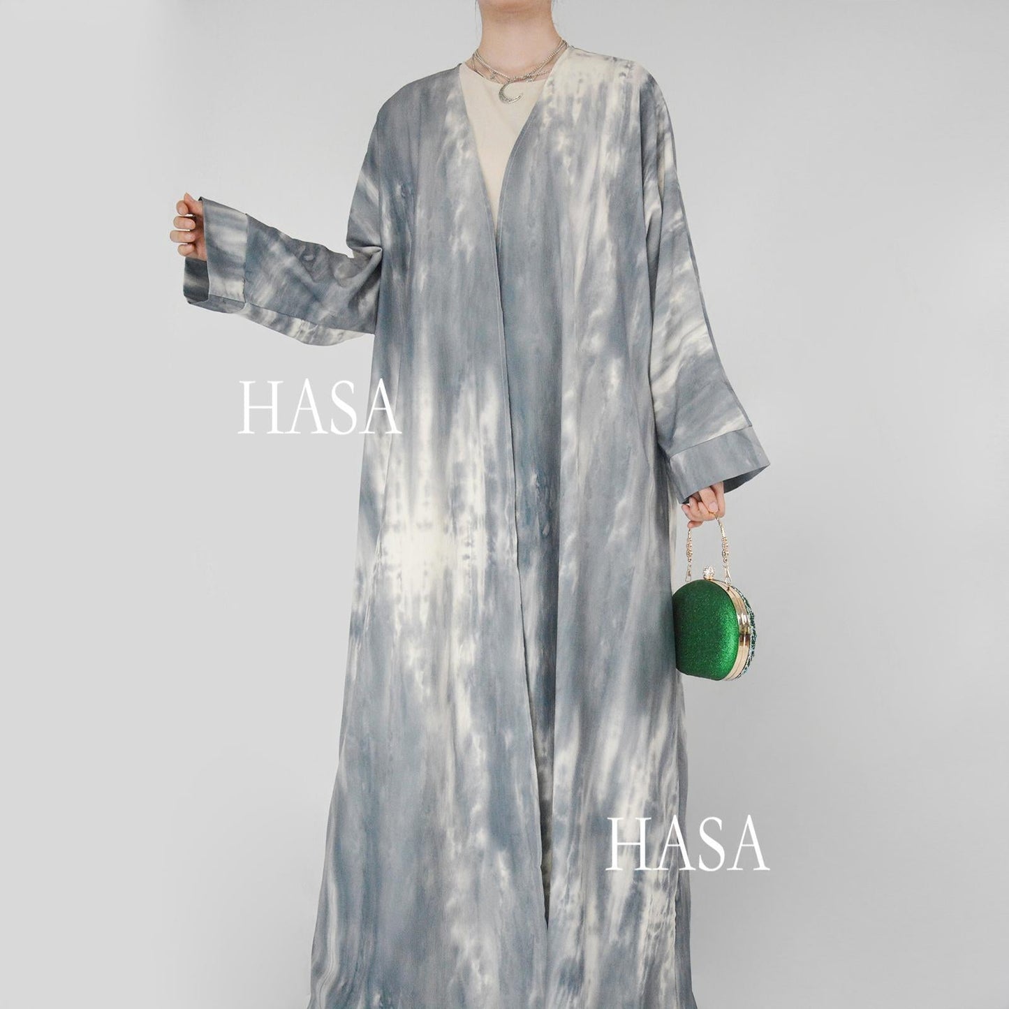 HA6322 Elegant Lightweight Printed Long Cardigan(Abaya Size 52-54)