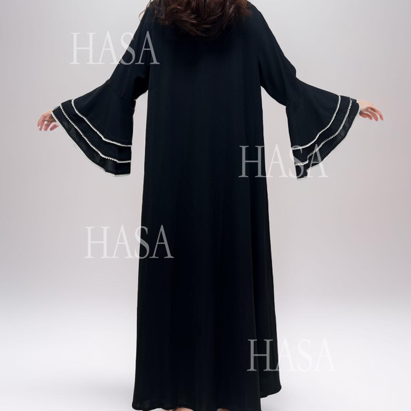 HA6543 Elegant Abaya with Hand-Embroidered Pearl Details
