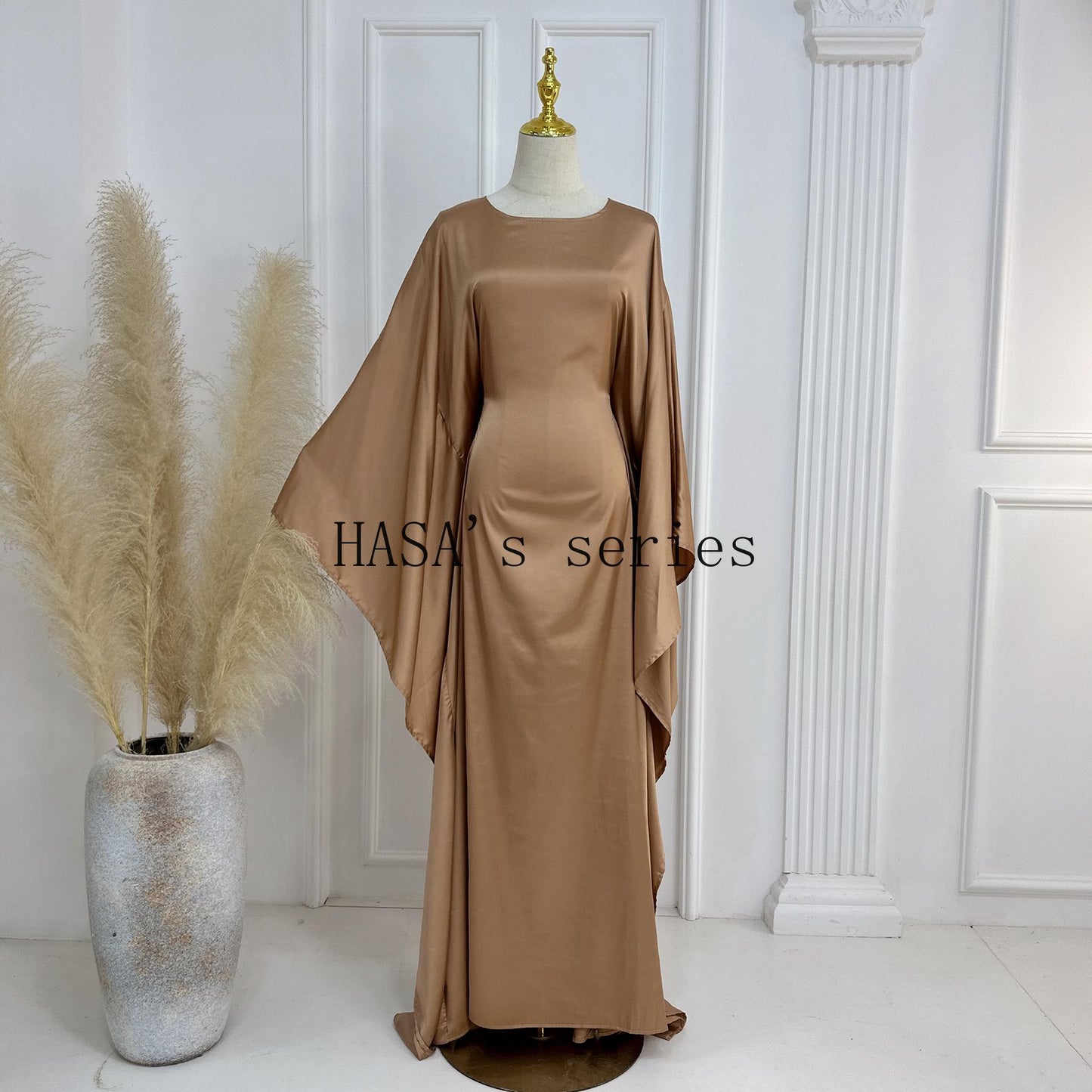 HA1504 Satin Batwing Sleeve Kaftan with Inner Belt