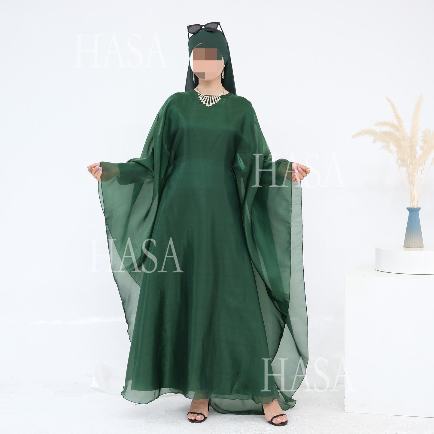 HA6524 Elegant two-piece solid-color robe and dress with optional headscarf