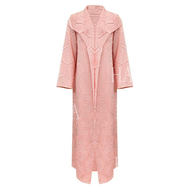 HA6592 Embroidered Pleated Cardigan Jacket - Large Size, Comfortable Mid-Length