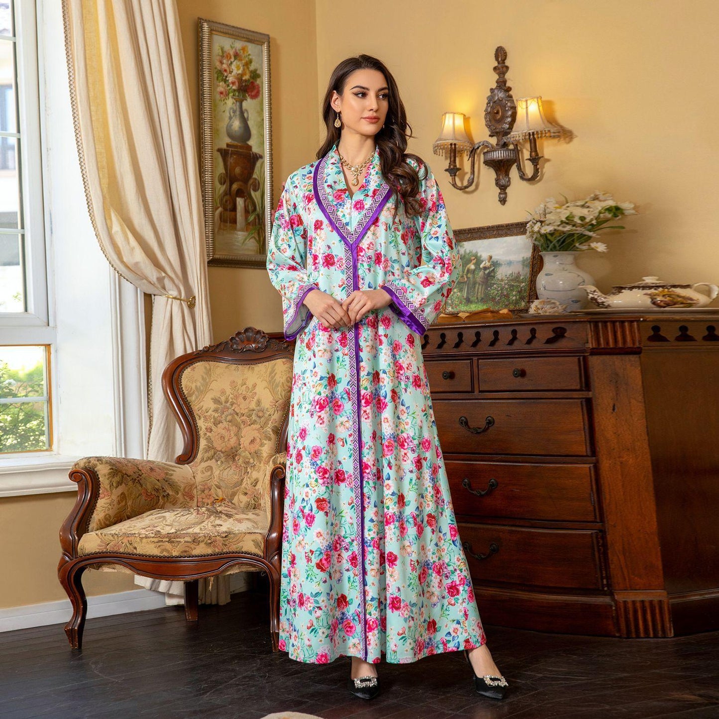 HAYA HAYA1079 Fashion Printed Hot Diamond Dress