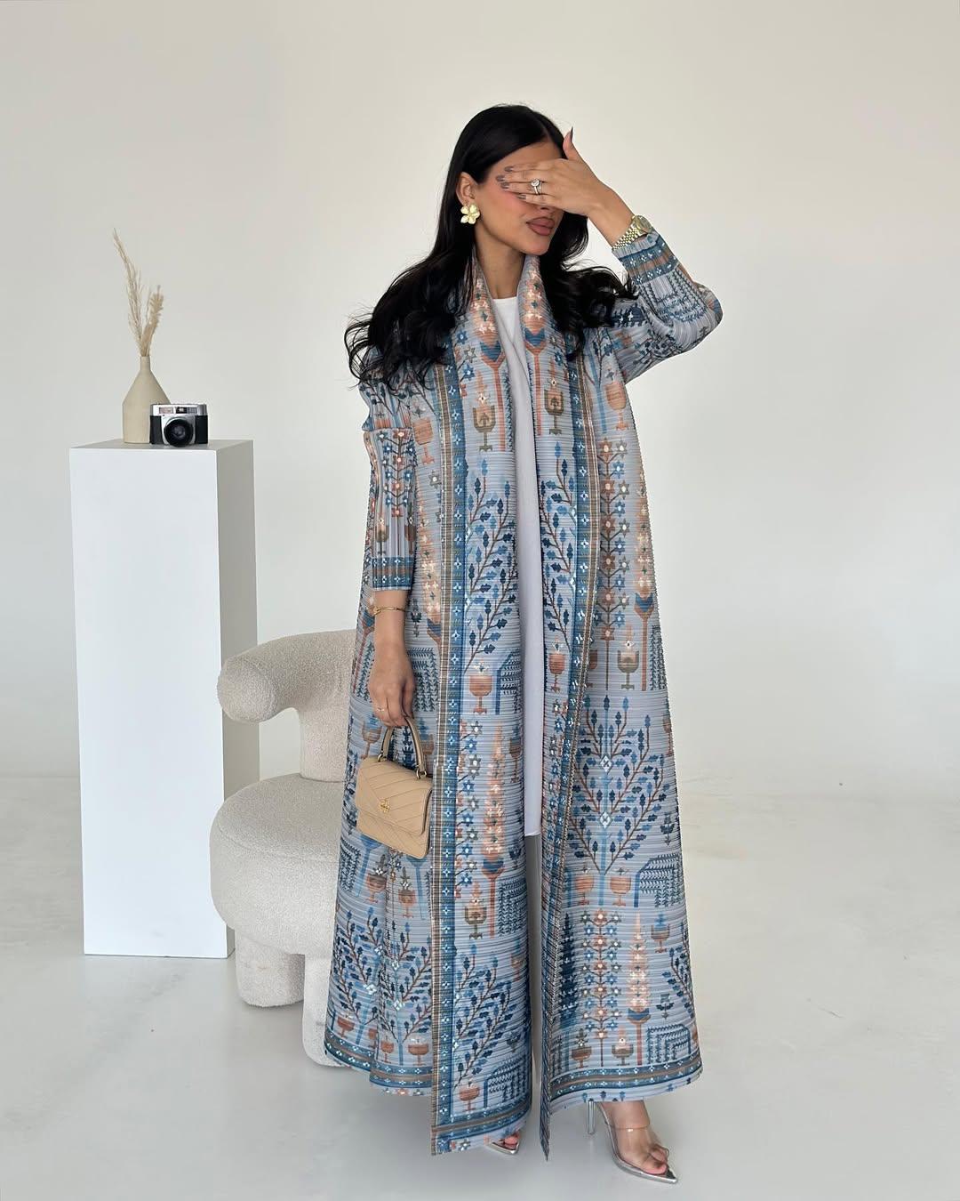 HS5842 Vintage-style Textured Open-front Long Coat