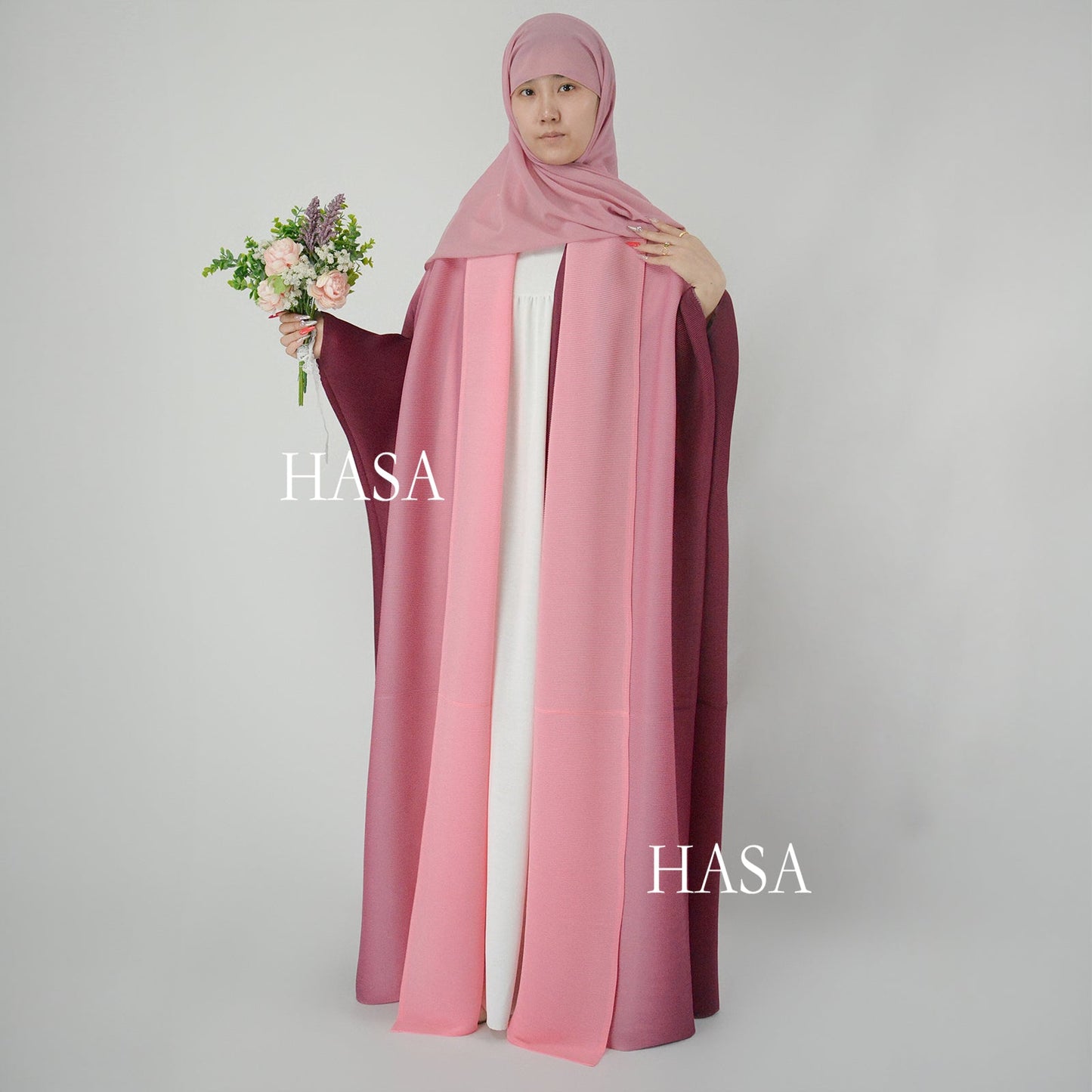 HASA HA1245 عباءة عصرية فضفاضة بتفاصيل رقع مطوية