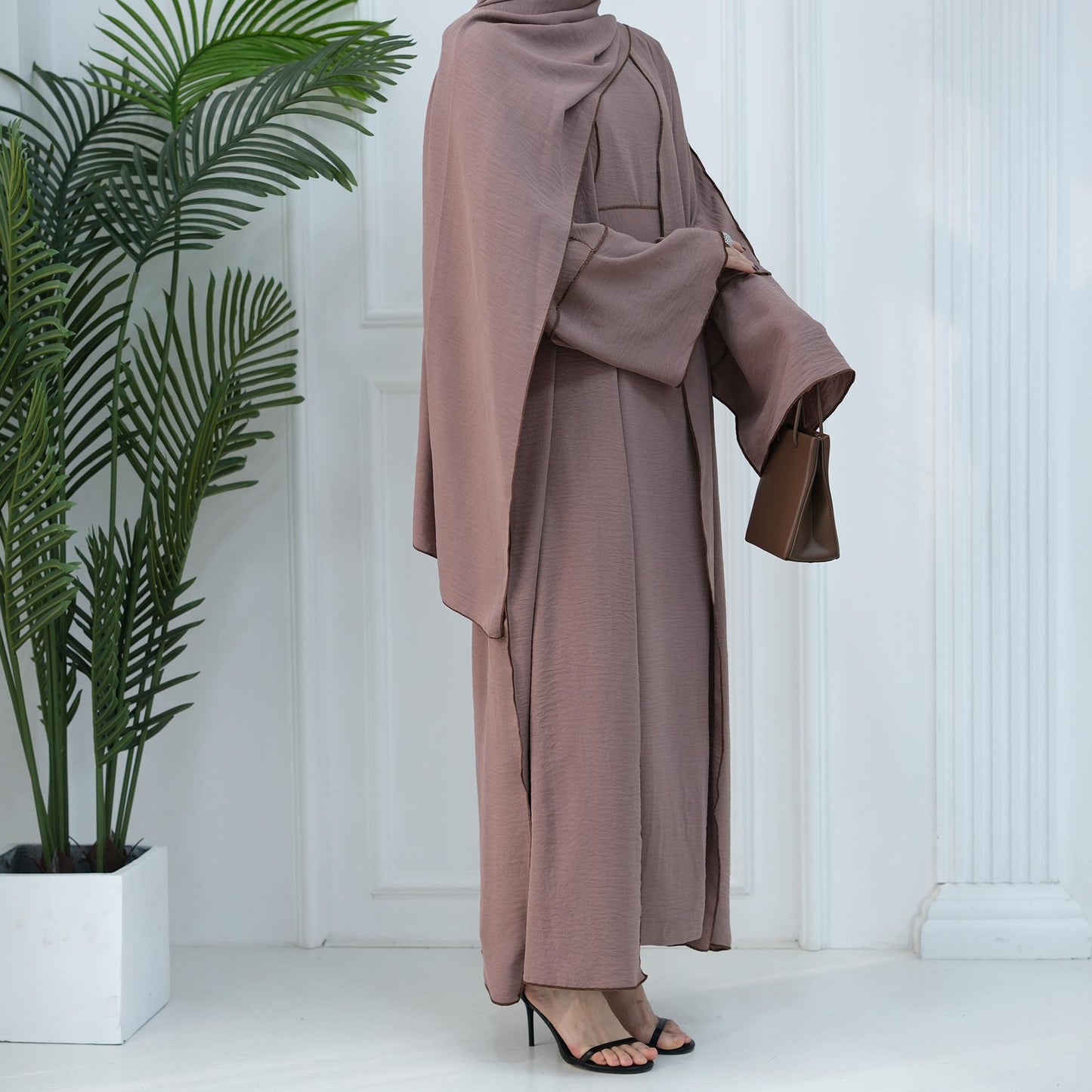 HAYA HA1095 3pcs Set Cardigan+without Sleeves Inner Dress+Hijab
