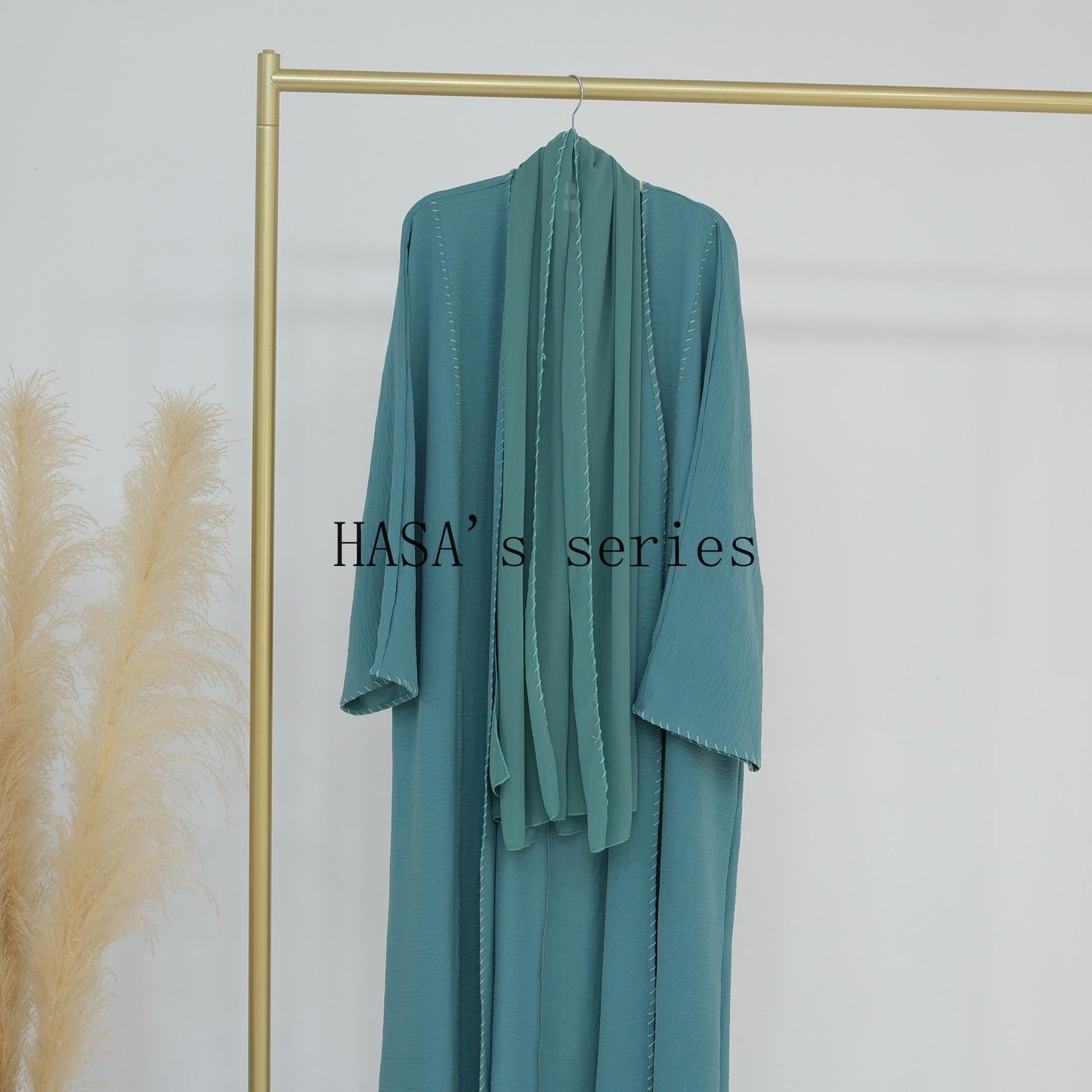HS4843 Simple Cardigan and Headscarf Two-piece Set.