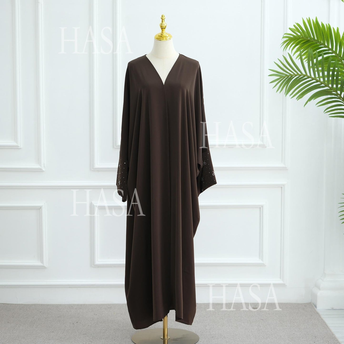 HA6492  Long-sleeved Robe with Bow and Beading