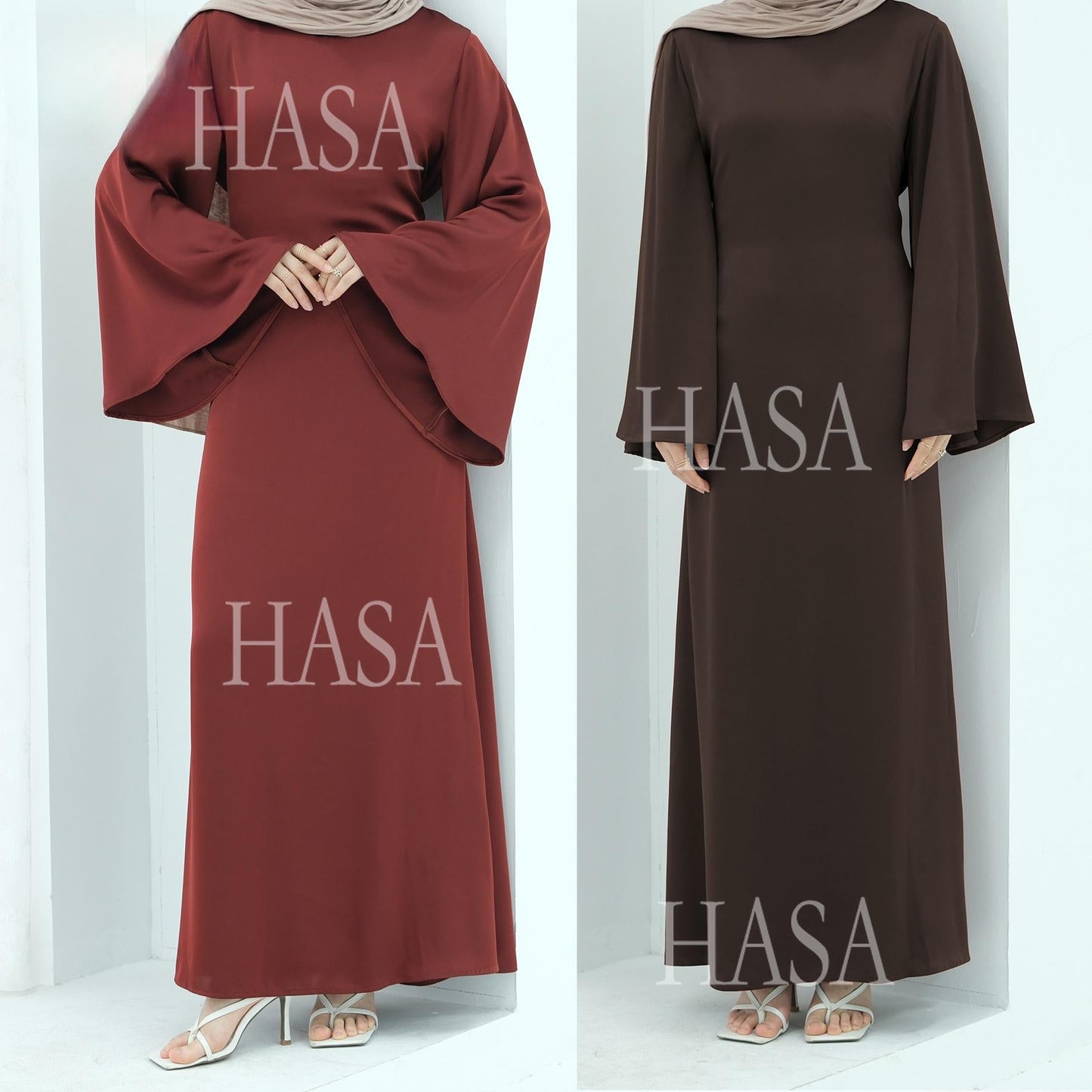HA6478 Simple Long Dress with Wide Sleeves, One-piece and Smooth Style