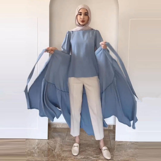 HAYA HAYA0823 2pcs Set Long Sleeved with Lace Up Half Length Dress