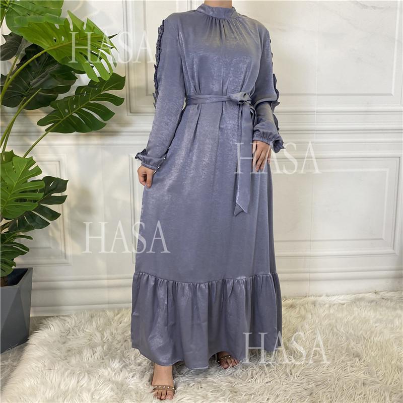 HA6591 Solid Color Turtleneck Long Sleeve Dress with Pleated Waistband
