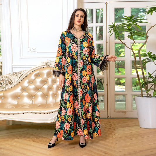 HAYA HAYA1078 Printed Diamond Camel Hair Dress