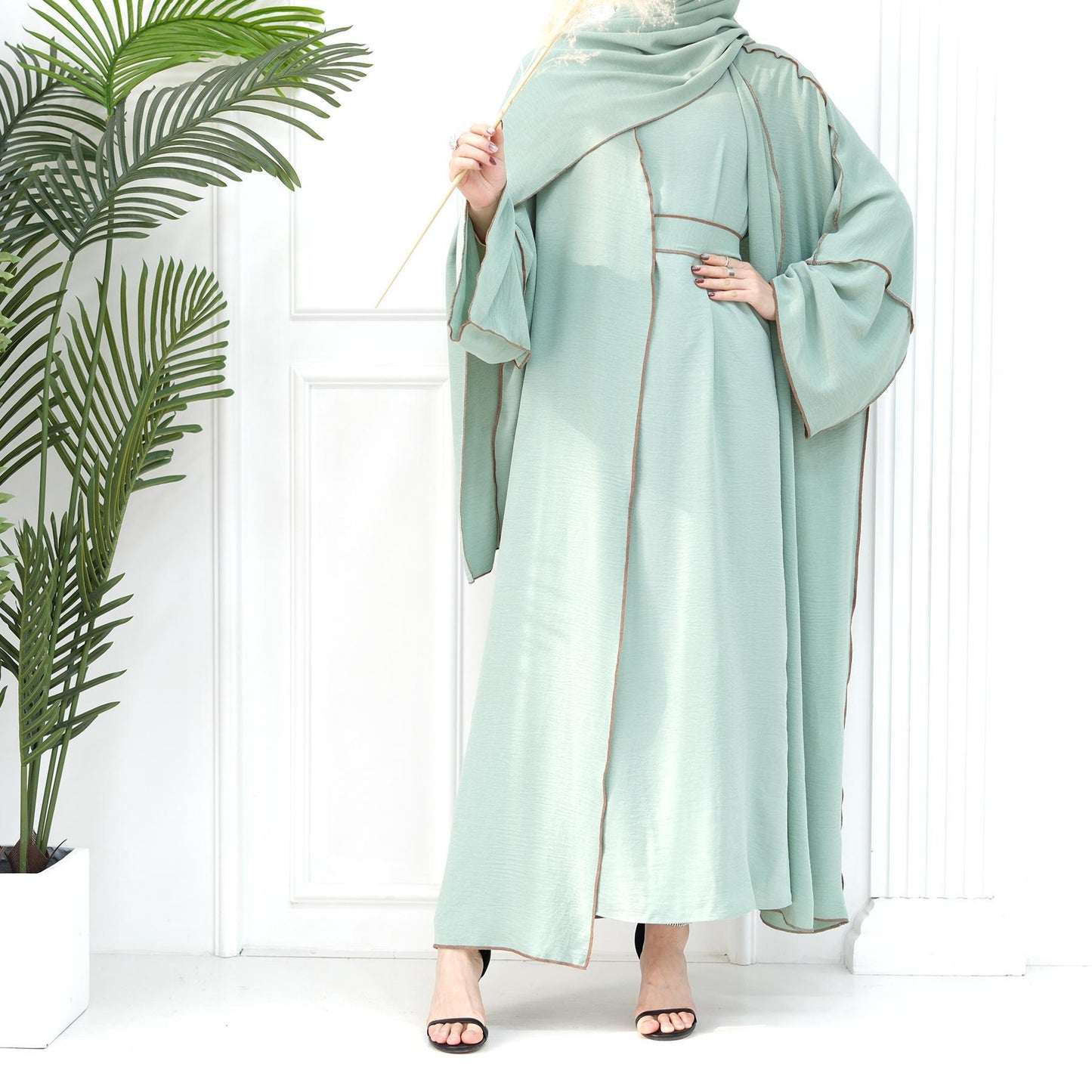 HAYA HA1095 3pcs Set Cardigan+without Sleeves Inner Dress+Hijab