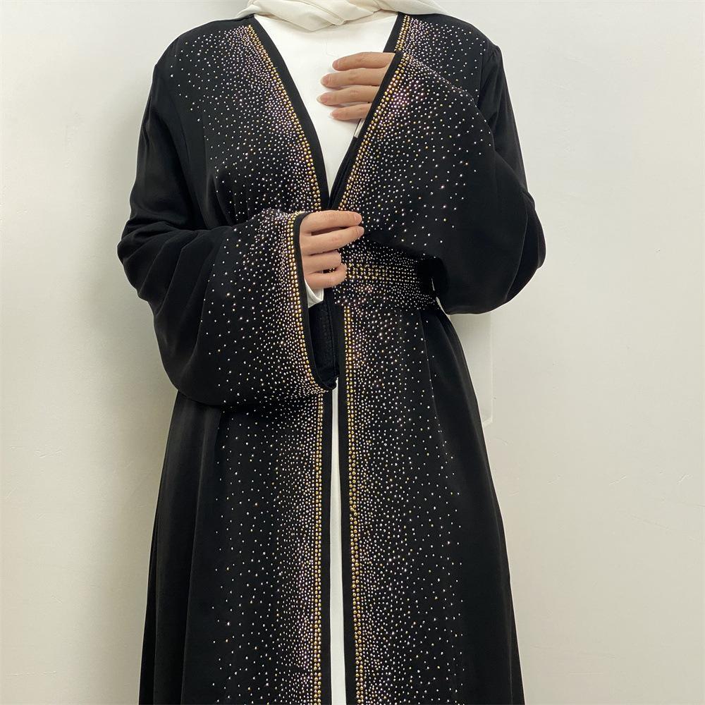 HAYA HAYA1086 Hot Diamond Lace Up Cardigan with Pocket Dress