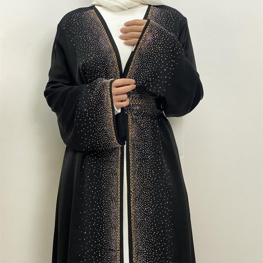 HAYA HAYA1086 Hot Diamond Lace Up Cardigan with Pocket Dress