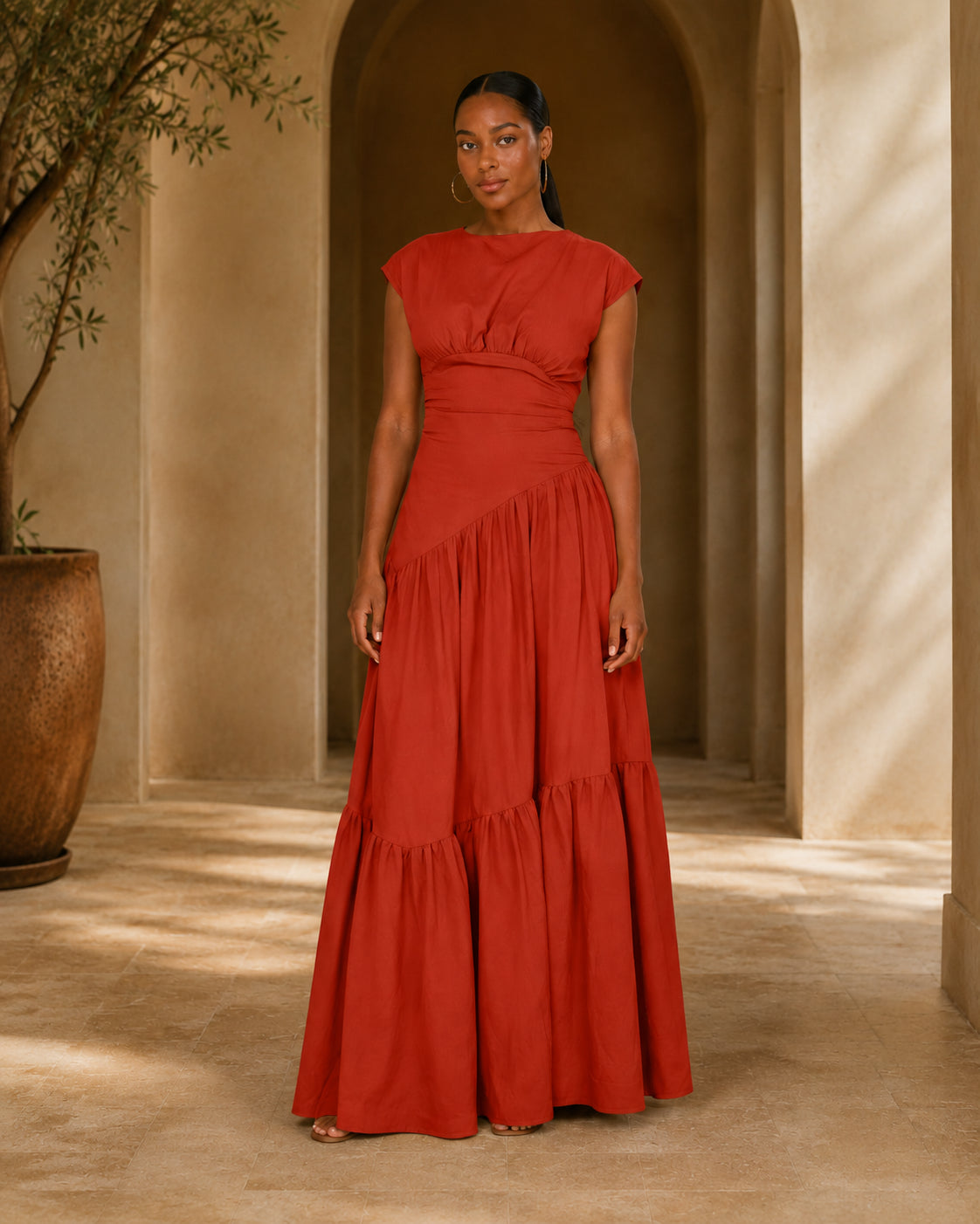 HA1641 Women's Sleeveless Pleated Loose Fit Maxi Dress