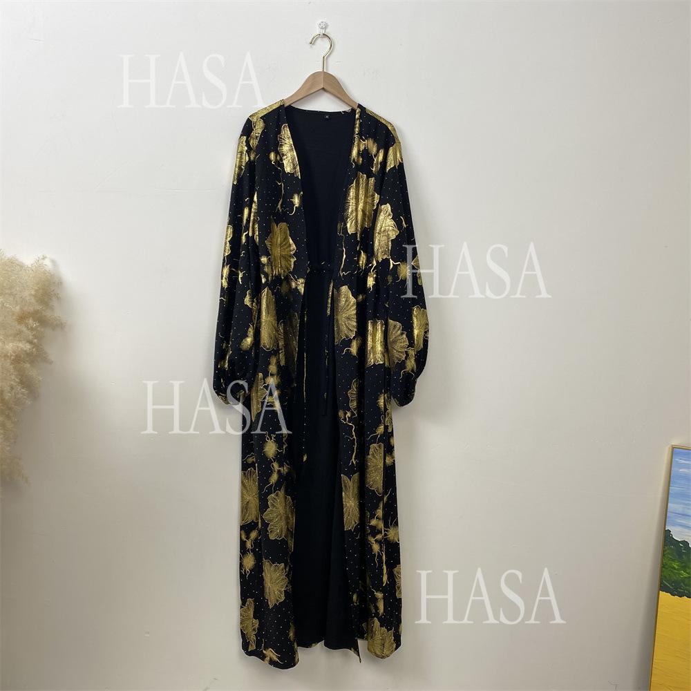HA6589 Gold-stamped long cardigan with a flowing design