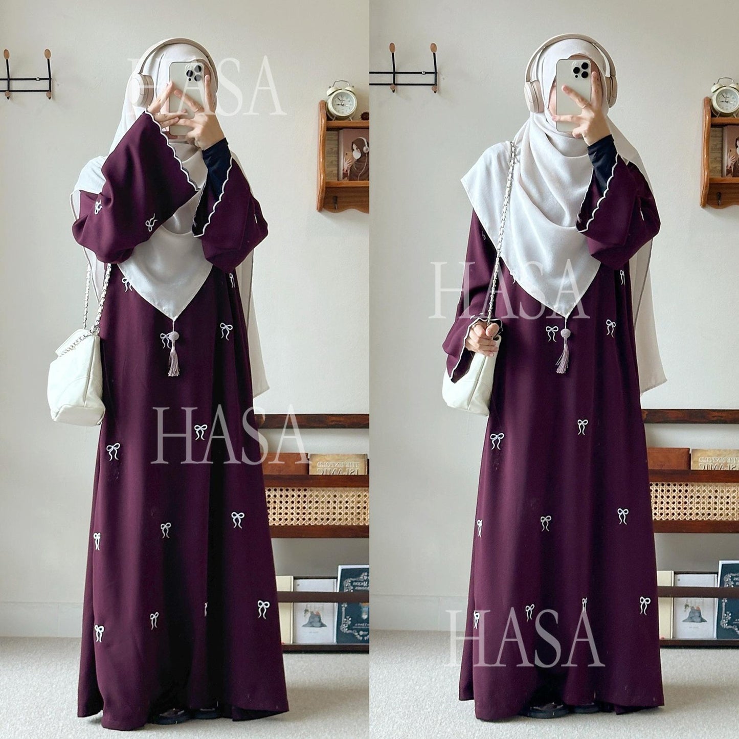 HA6558 Bow Embroidered Long Sleeve Dress - Swing Fashion Style