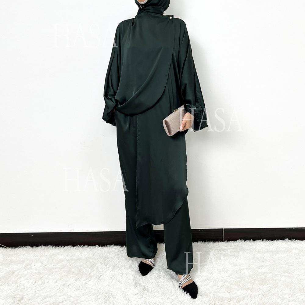 HS5857 High-end Bright Satin Two-piece Suit (headscarf Not Included), Irregular Design Shows Fashionable Style