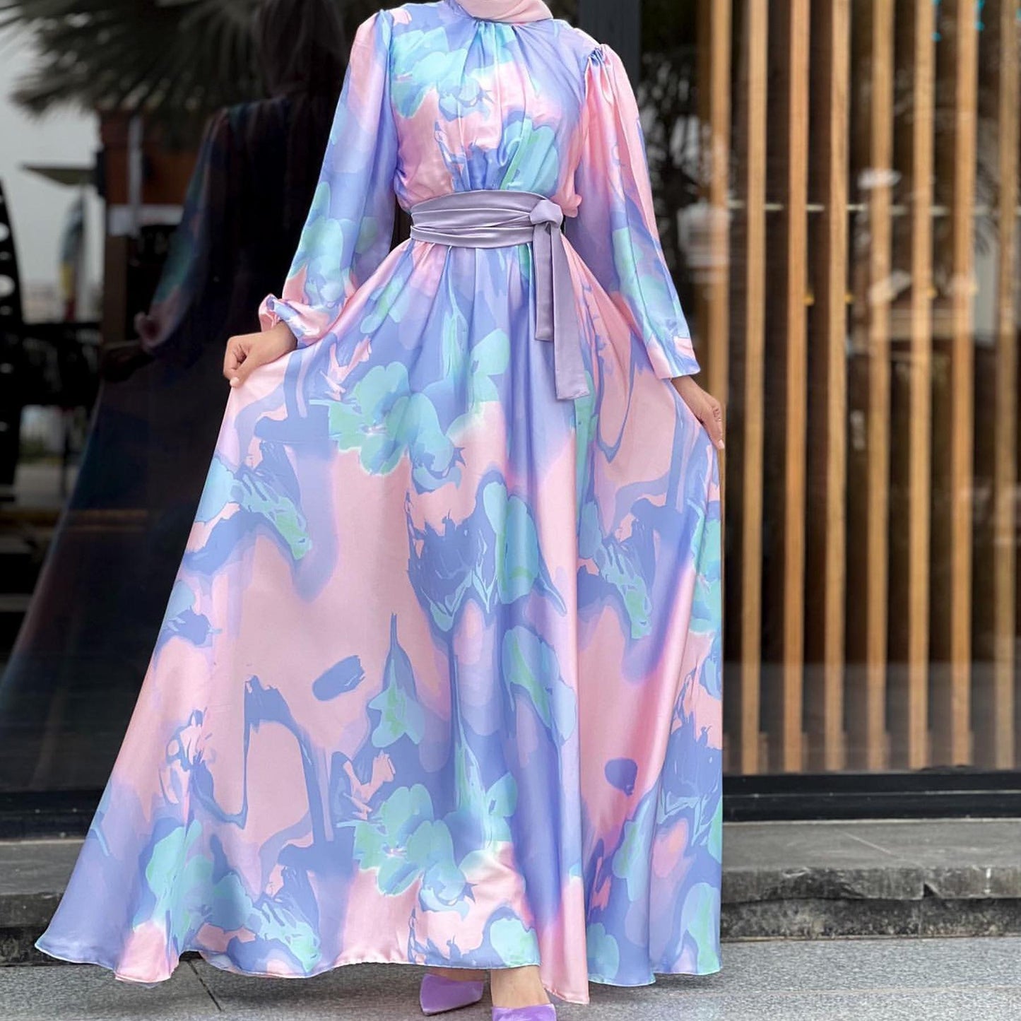 HAYA HA1211 High Neck,Zipper At Back,with Deatchable Belt,