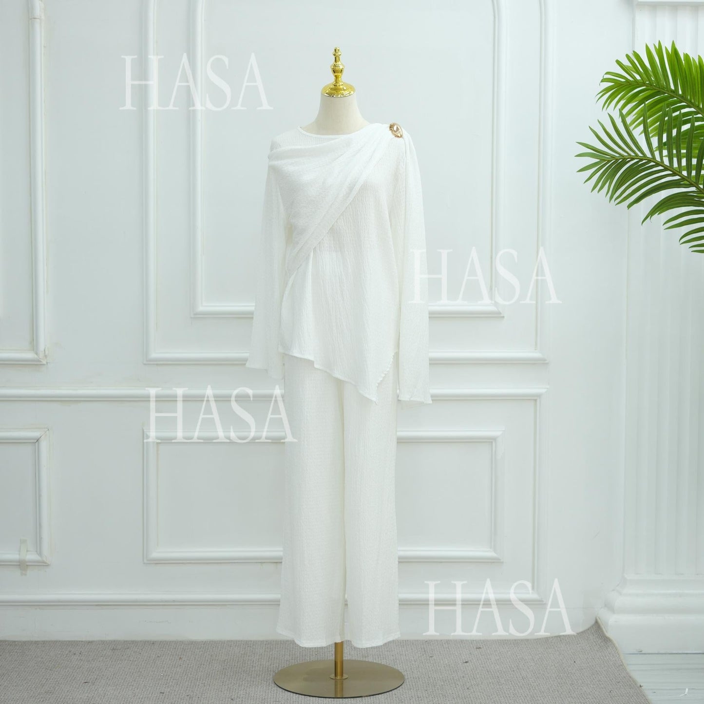 HA6568 Solid Color Design Top + Pants Two-piece Set for Daily Personality Wear