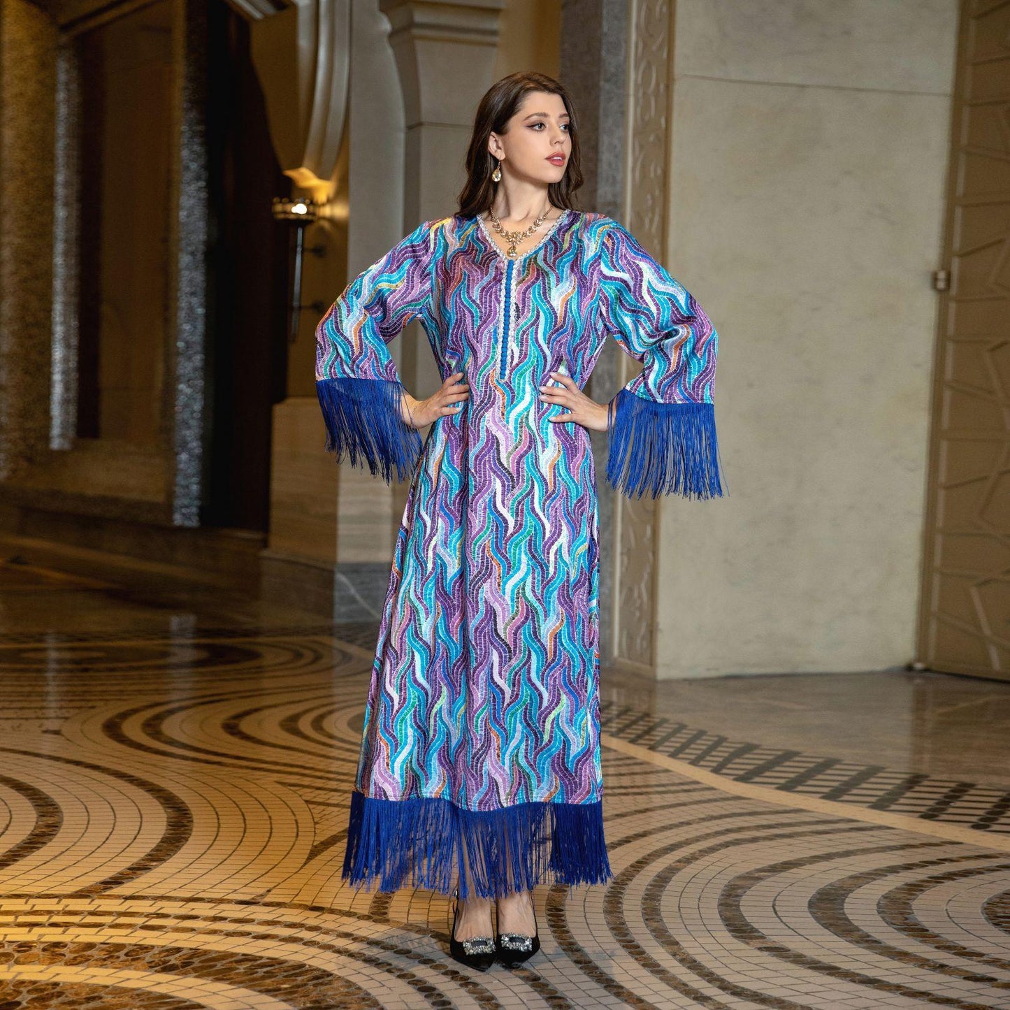 HAYA HAYA0521 Middle East Arab Dubai Muslim Robe Ladies Printed Casual Jalabiya Ethnic Clothing