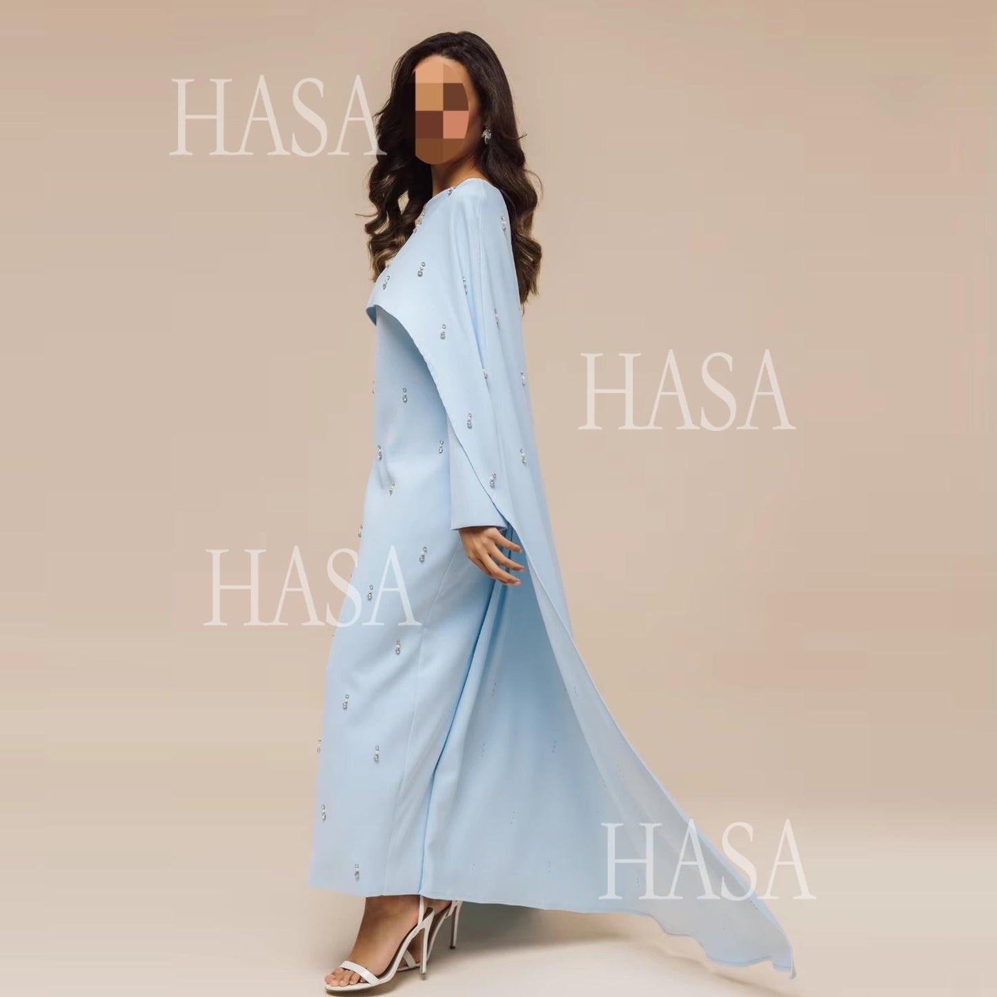 HA6505 Solid color beaded long dress with fake two-piece design