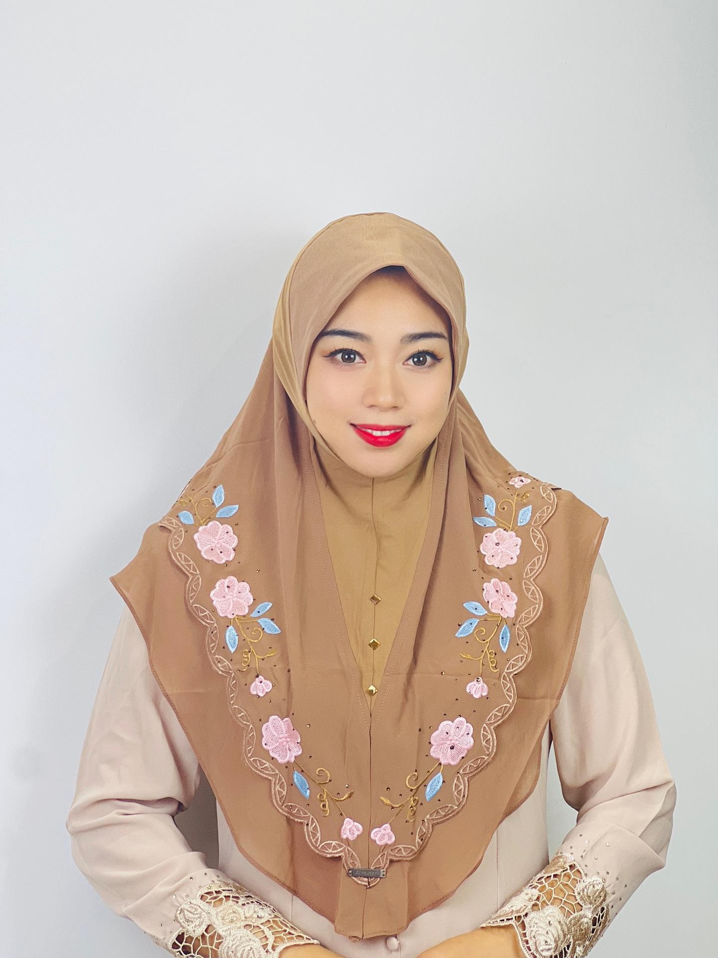 HAYA HA1105 Double Layered Floral Embroidered Lace Headscarf for Women
