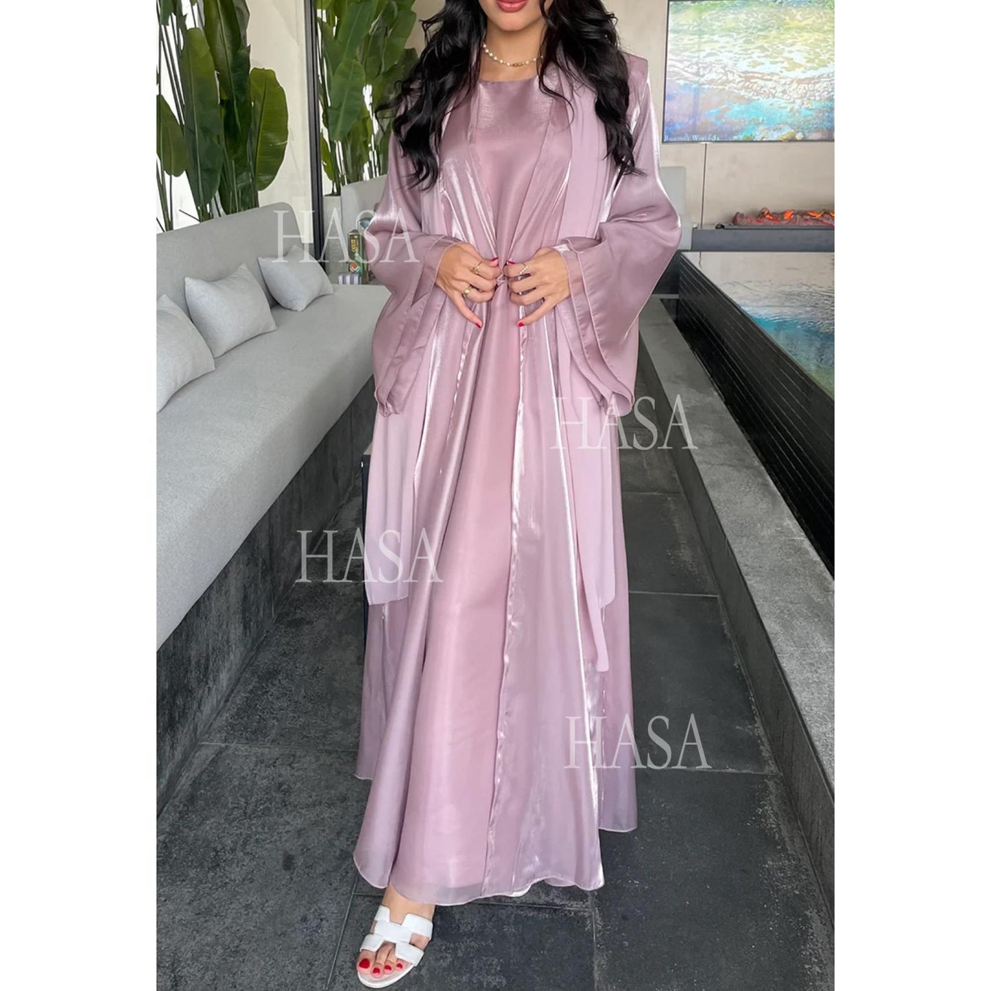 HA6579 Women's Purple Organza Two-Piece Robe (Long Skirt + Jacket)