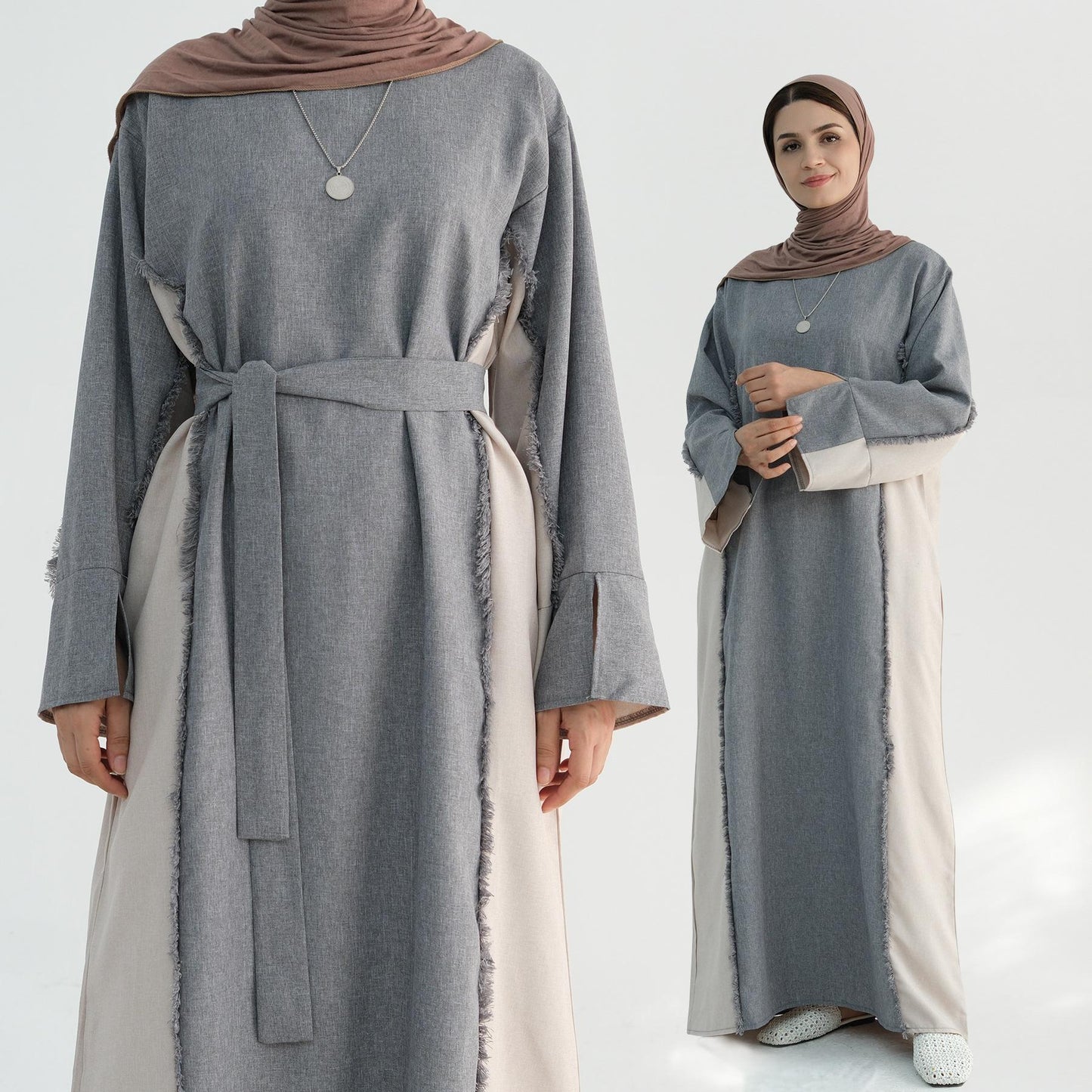 HA5508 Elegant patchwork robe - lightweight and comfortable, showing fashion taste plain casual dress