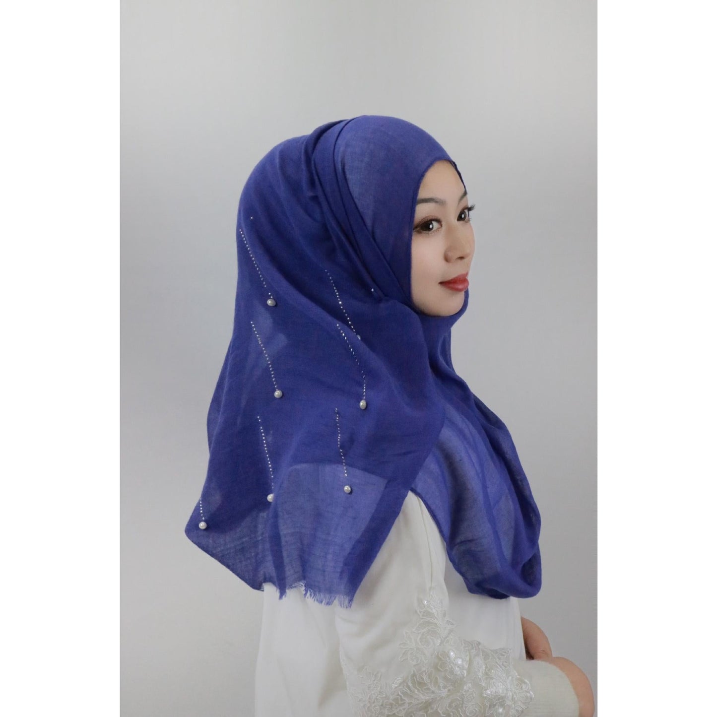 HAYA HA1106 Solid Color Scarf Long Beaded Shawl Headband
