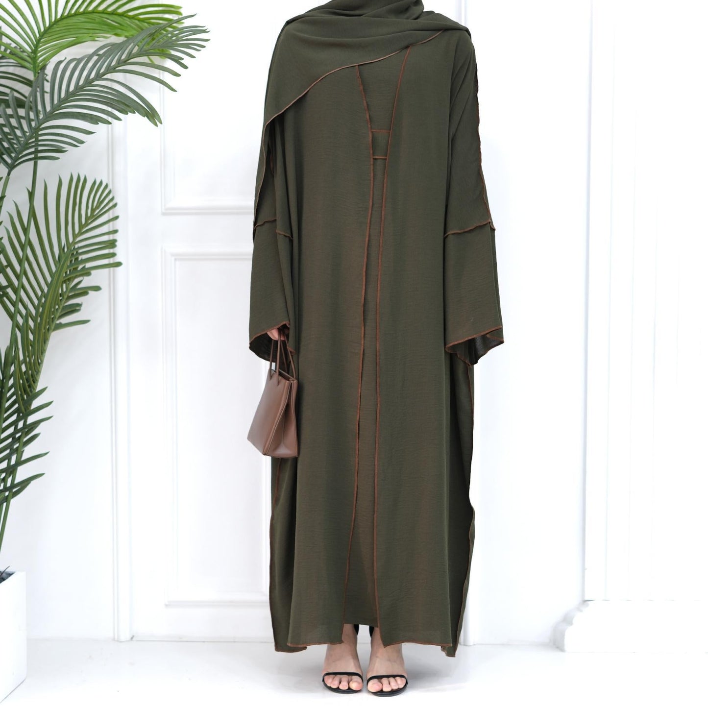 HAYA HA1095 3pcs Set Cardigan+without Sleeves Inner Dress+Hijab