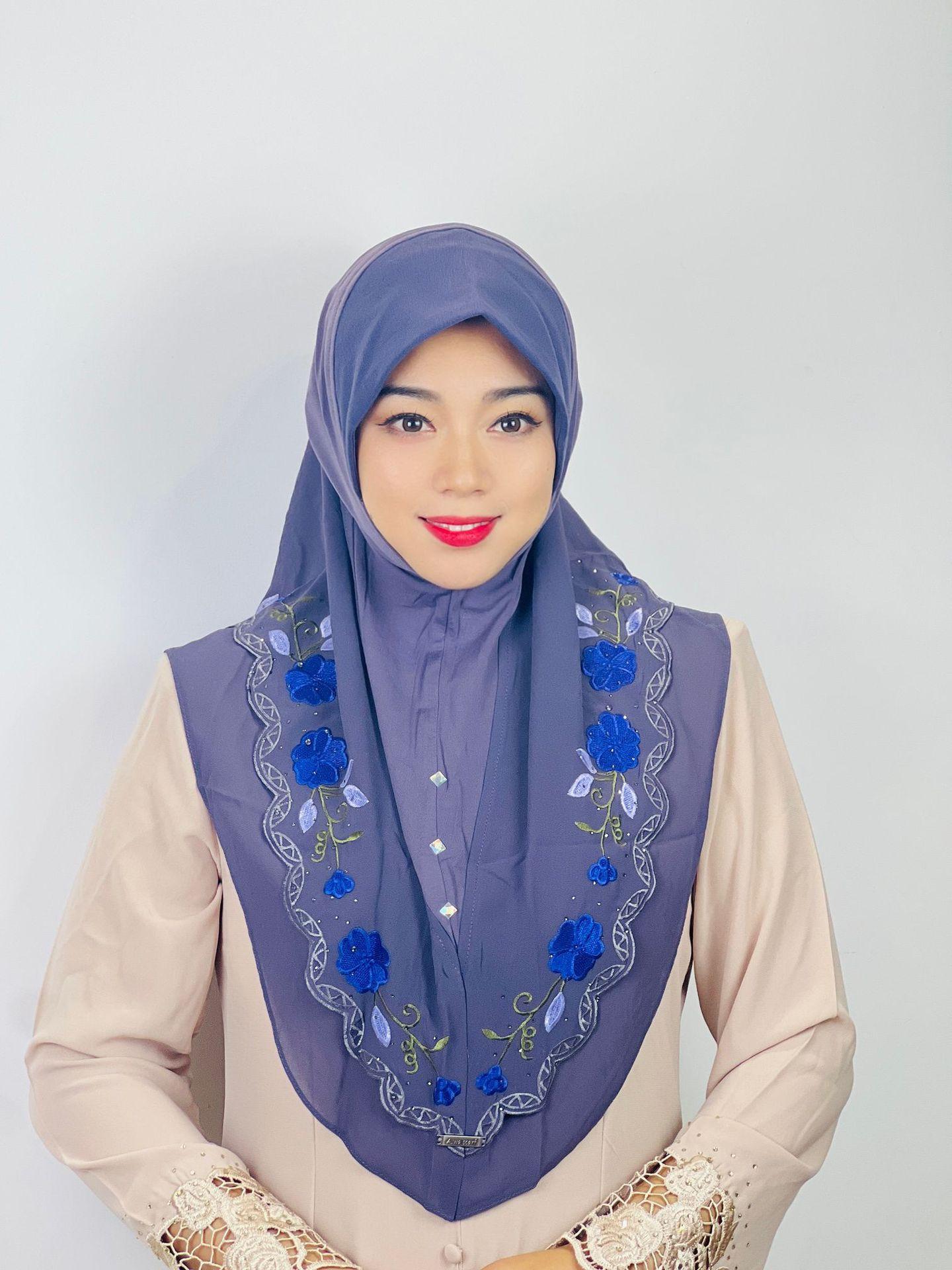 HAYA HA1105 Double Layered Floral Embroidered Lace Headscarf for Women
