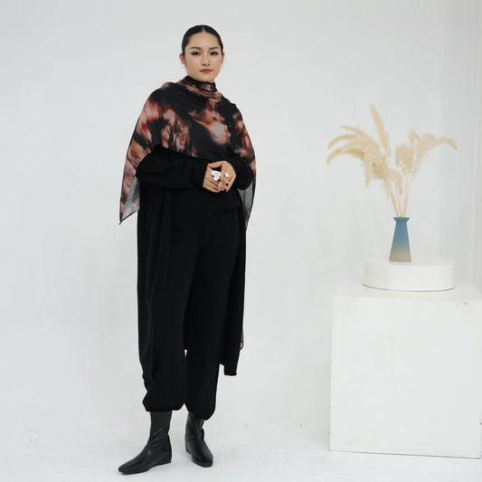 HA6603 Thickened knitted three-piece long coat set (with optional headscarf)