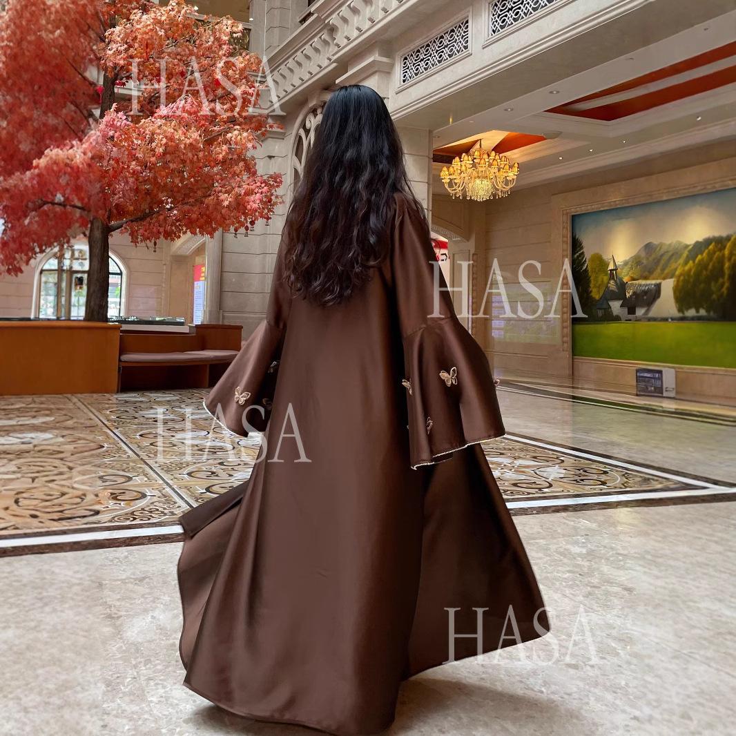 HA6480 Satin Butterfly Embroidered Dress Robe, Cardigan Two-piece Design