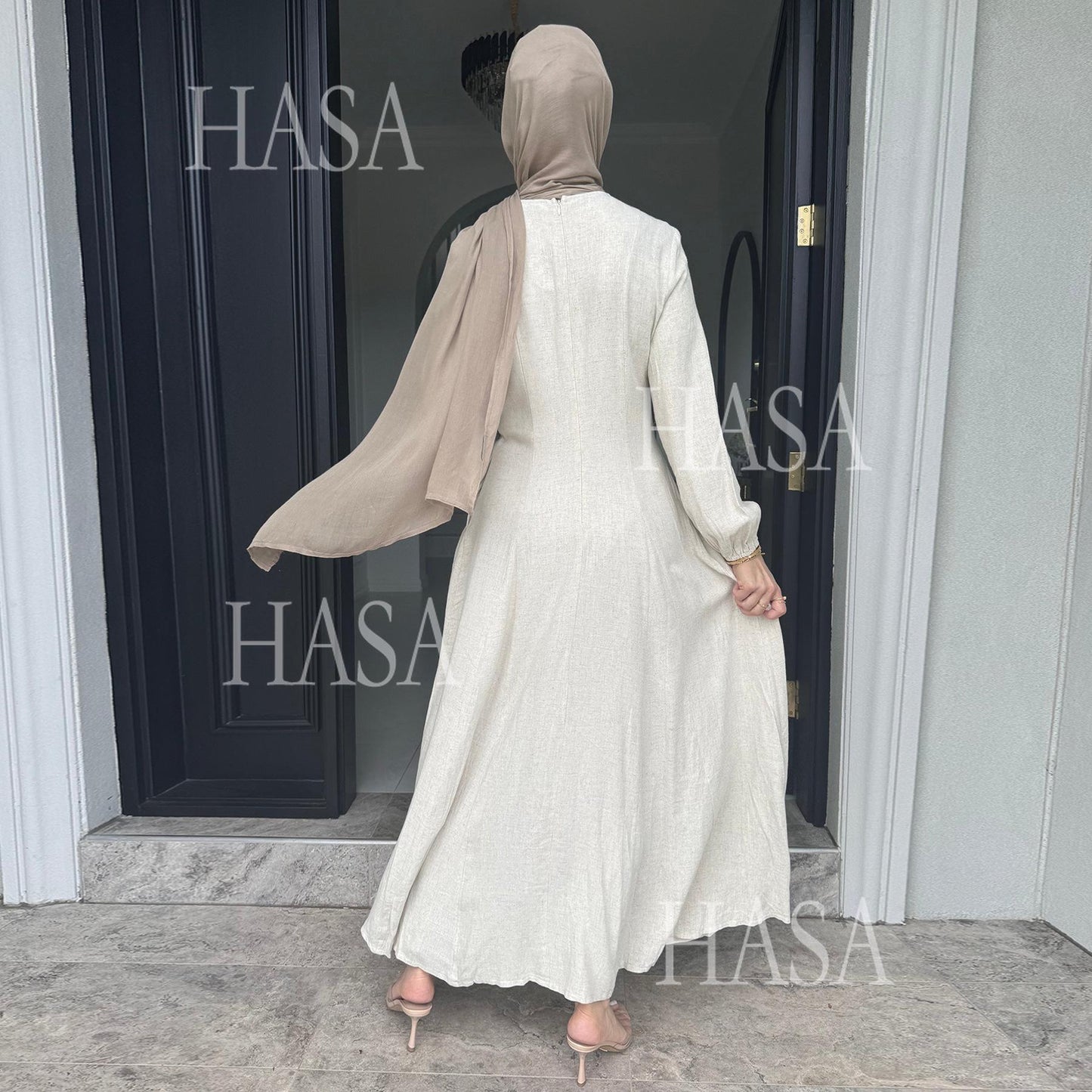HASA HA5868 Solid Color Swing Comfortable  Dress Robe Waist Cinching