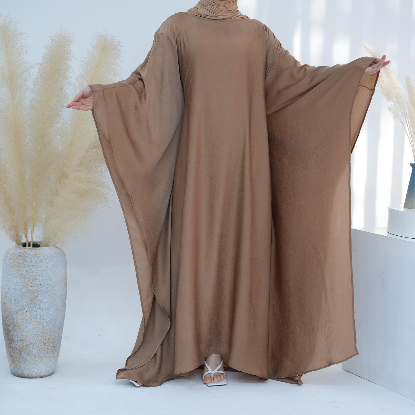 HAYA HA1174 Waist Raging Bat Sleeves Dress Crepe Kaftan