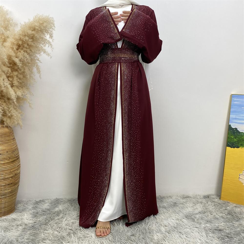 HAYA HAYA1086 Hot Diamond Lace Up Cardigan with Pocket Dress