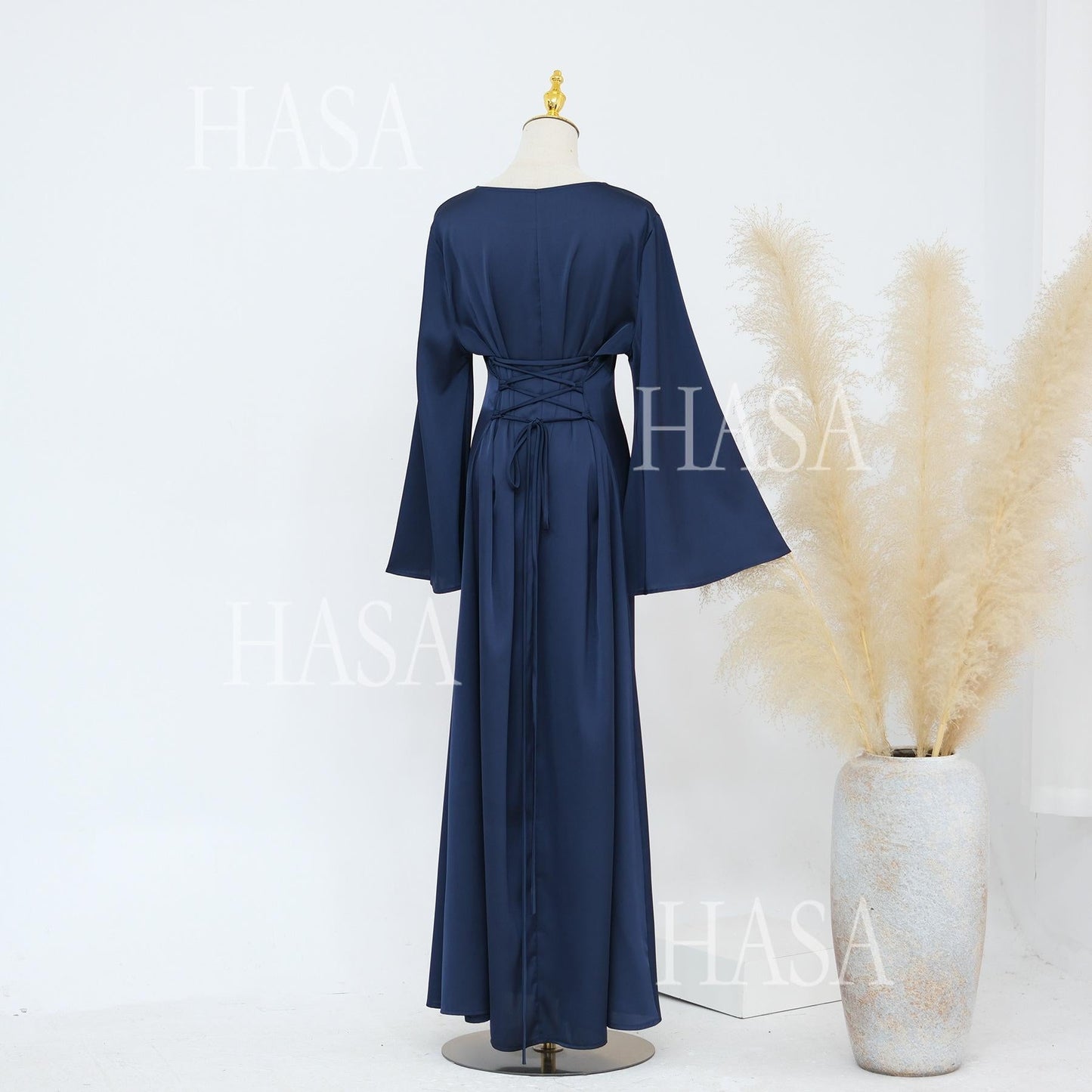 HA5870 Elegant drape two-piece robe dress-Light luxury street style abaya girl