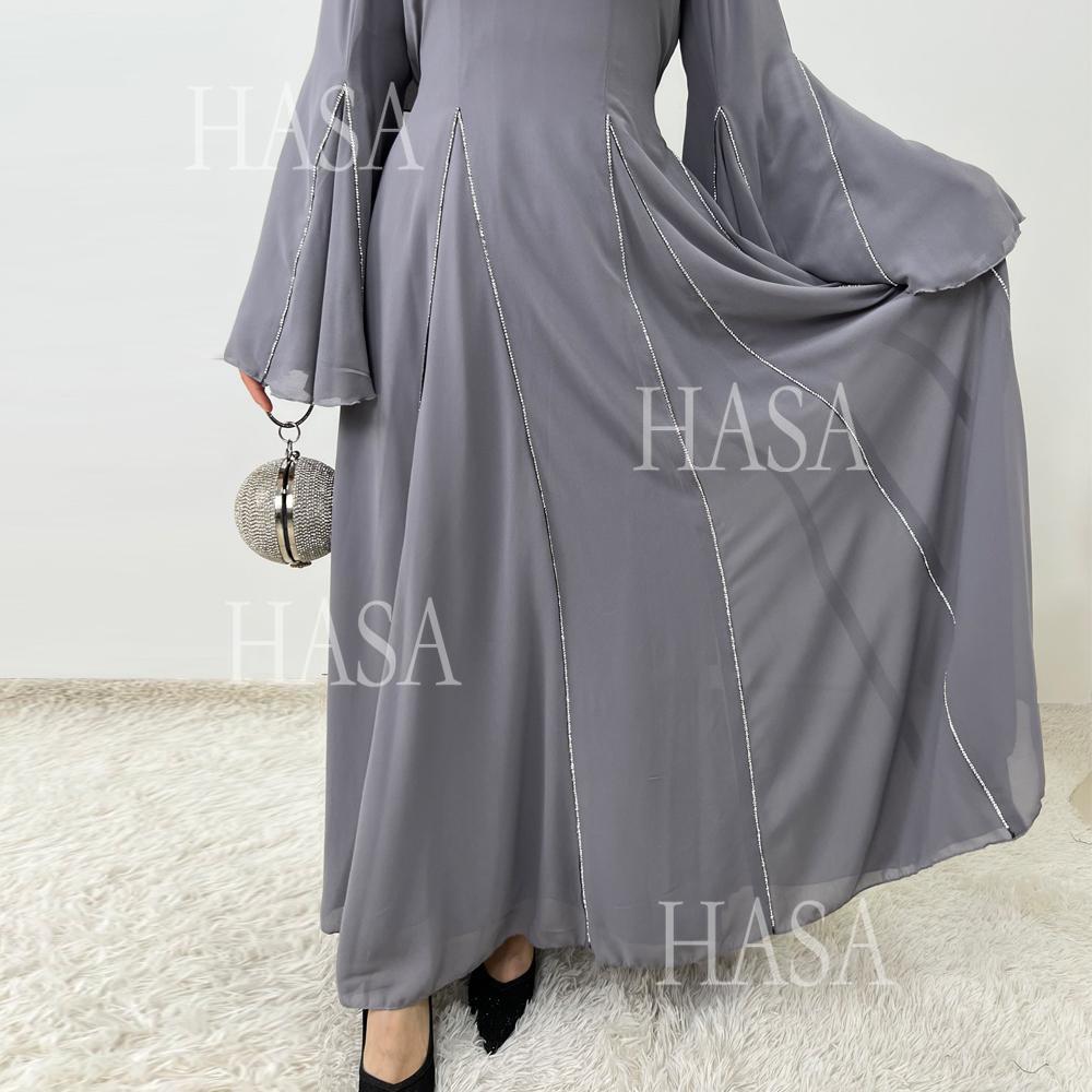 HA6497 Solid Color Light Luxury Chiffon Long Skirt Suit