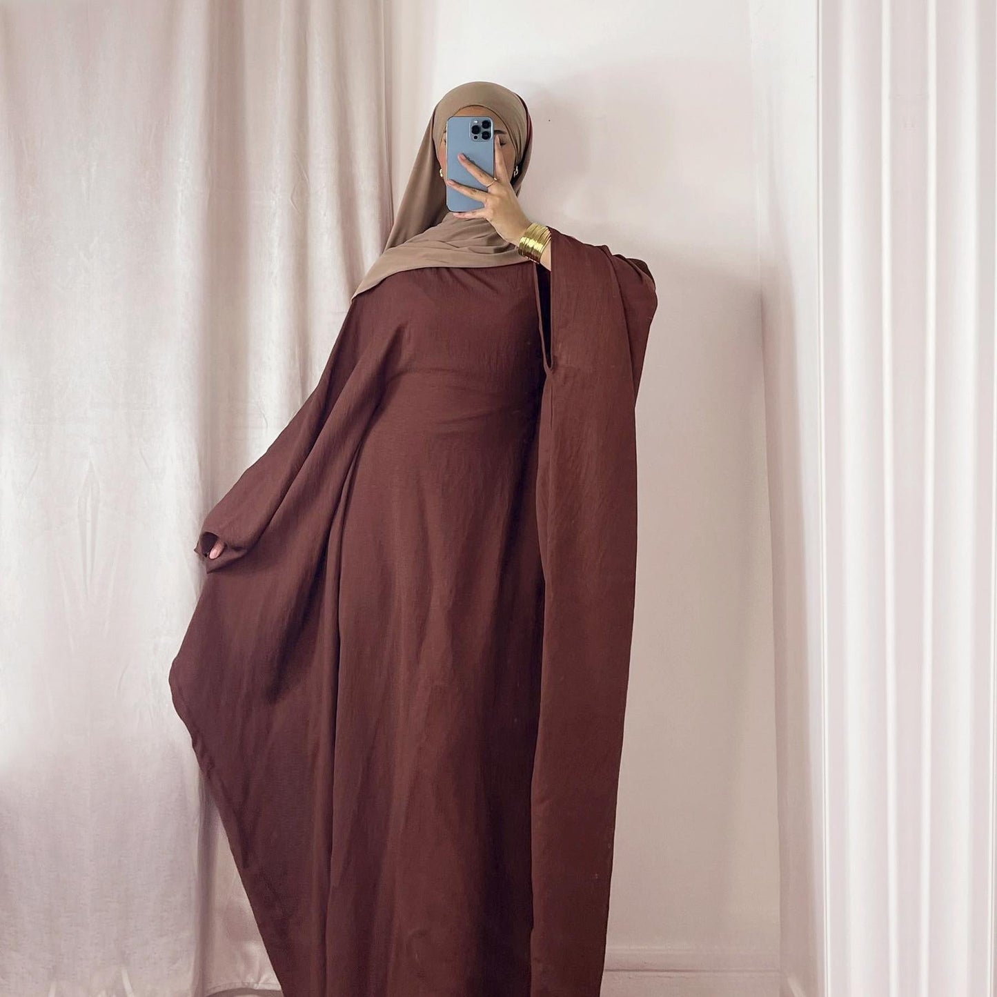 HAYA HAYA0997 Crepe Kaftan with Built-in Belt Waist Bat Sleeves Dress