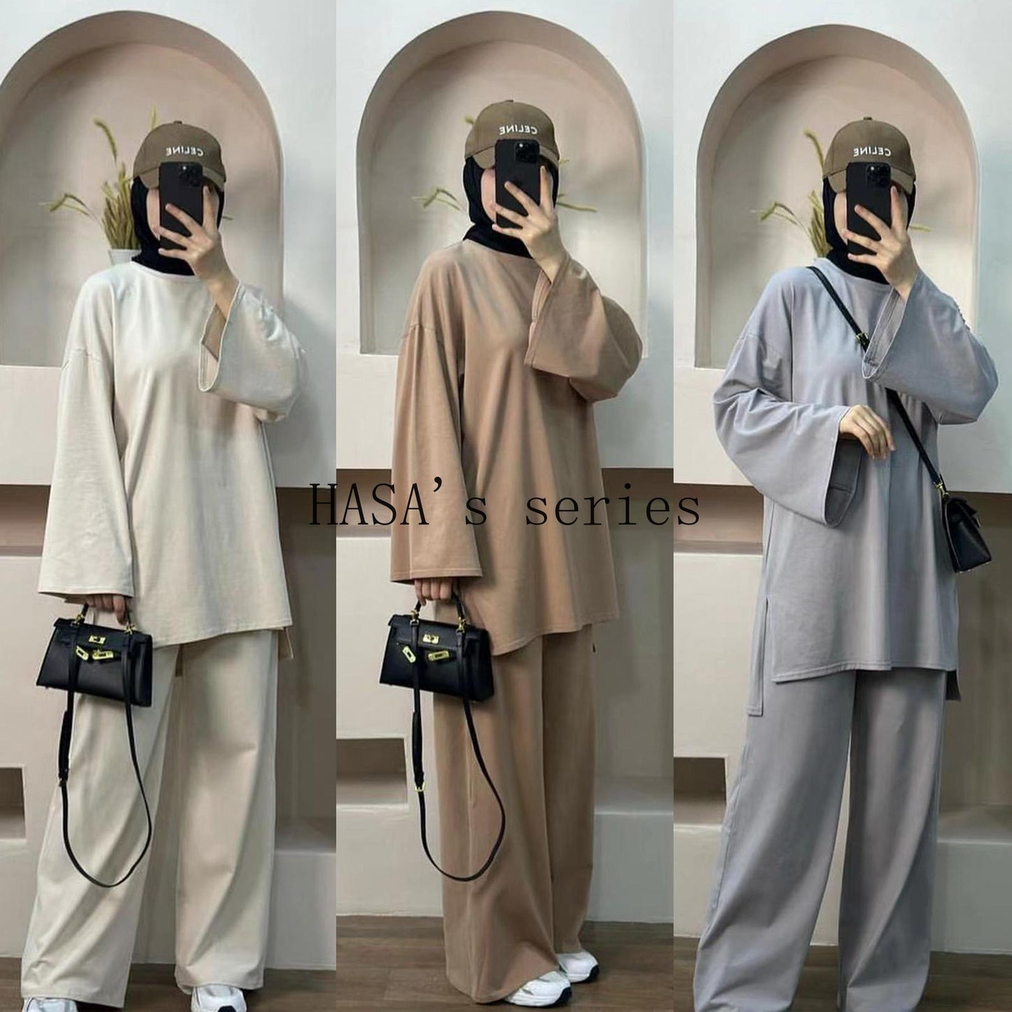 HA5488 Fashionable and Comfortable Loose Two-piece Suit - Simple Solid Color Design two  piece co  ords