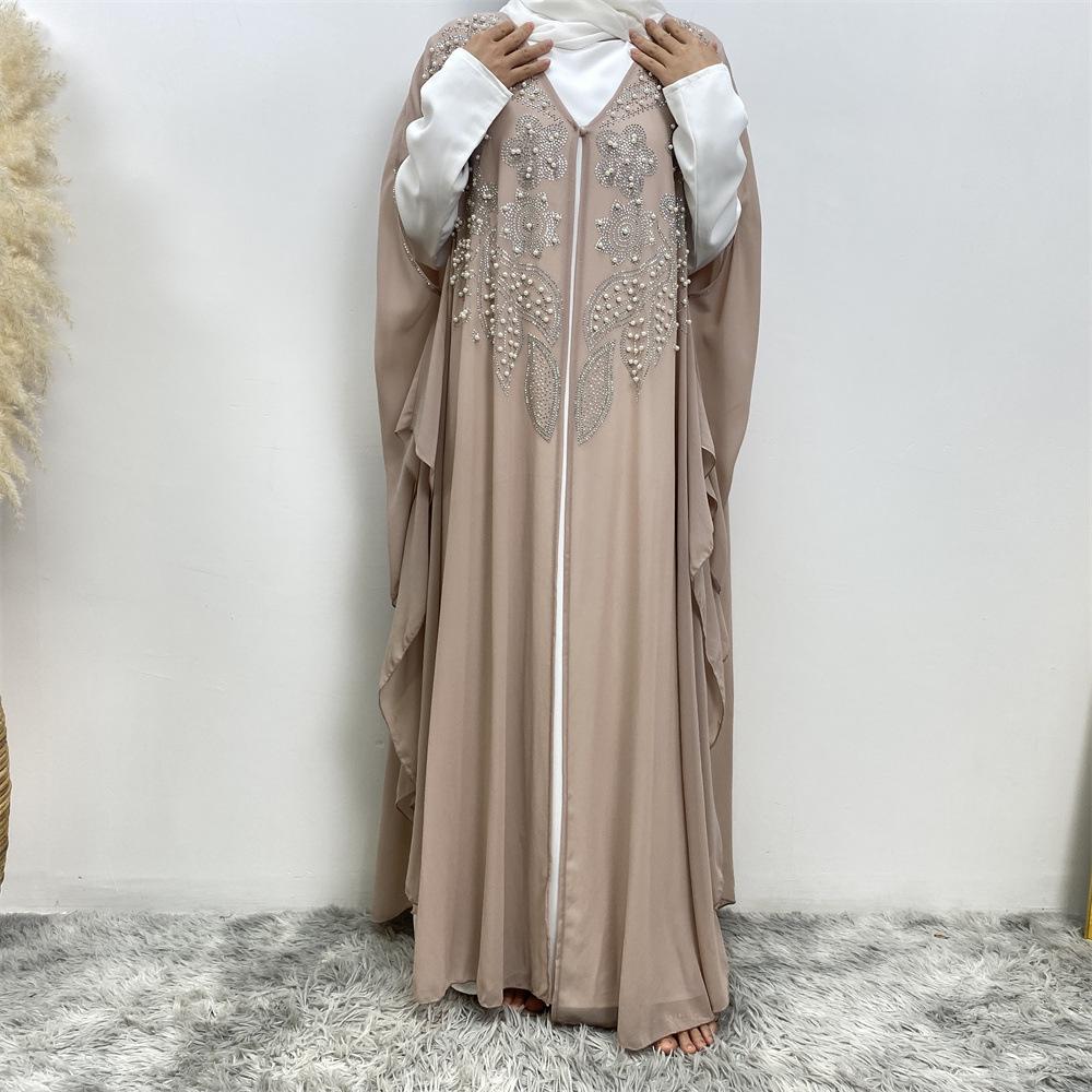 HAYA HAYA1085 Muslim Rhinestone Cardigan Dress