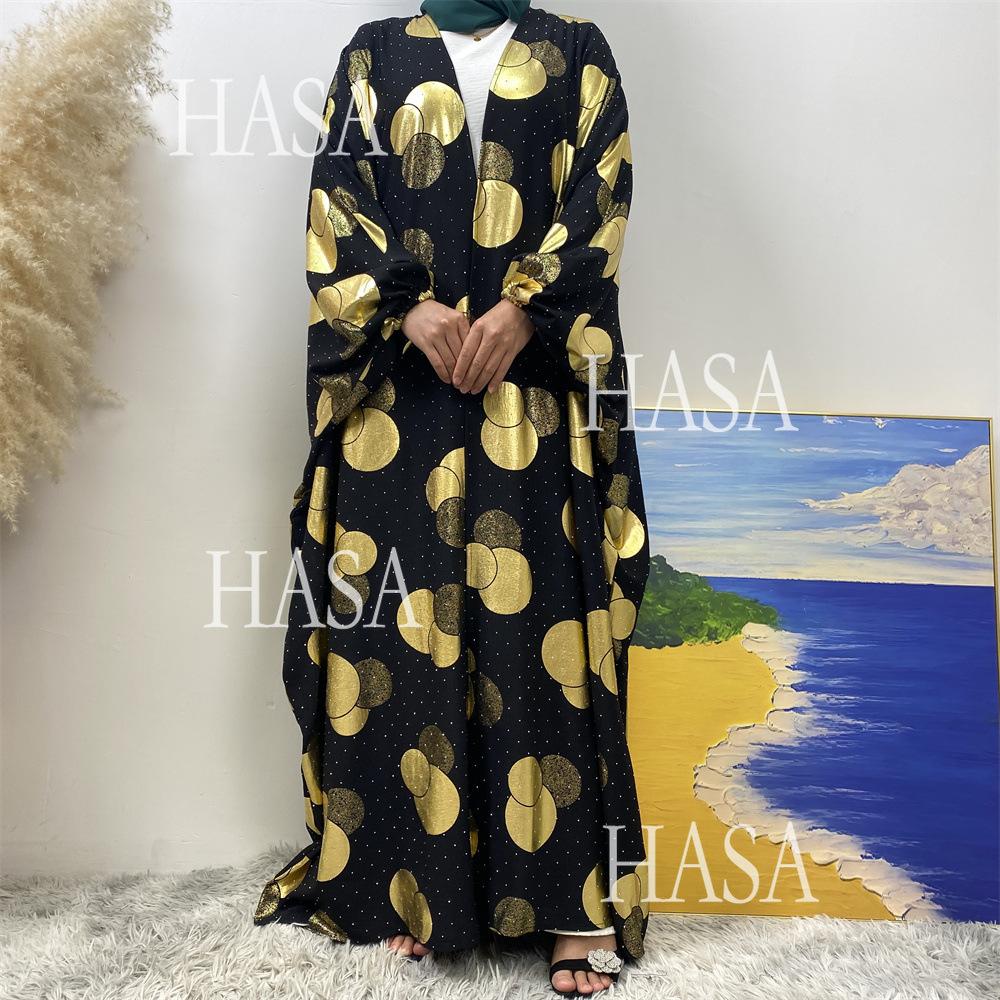 HA6587 Gilded Pattern Cardigan Robe with Bat Sleeves and Loose Flowing Design
