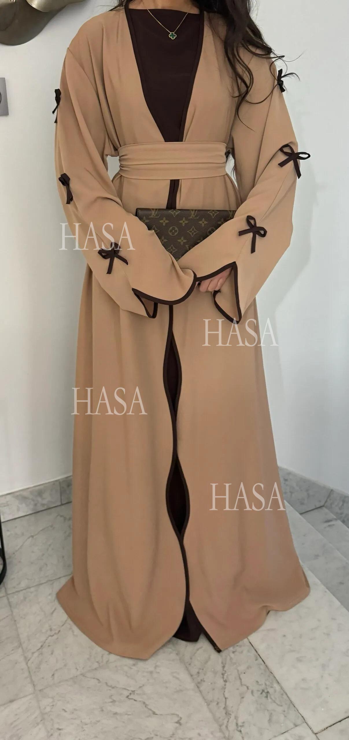 HA5862 Elegant Wavy-edge Bow Robe (with Belt) for A Feminine Look