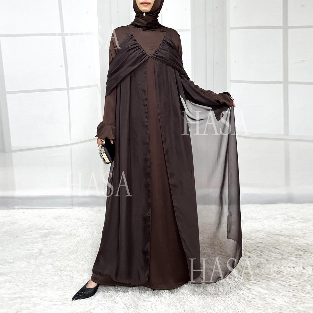 HS5858 Elegant Bright Satin Robe (without Headscarf), Clever Splicing Creates Multi-faceted Charm