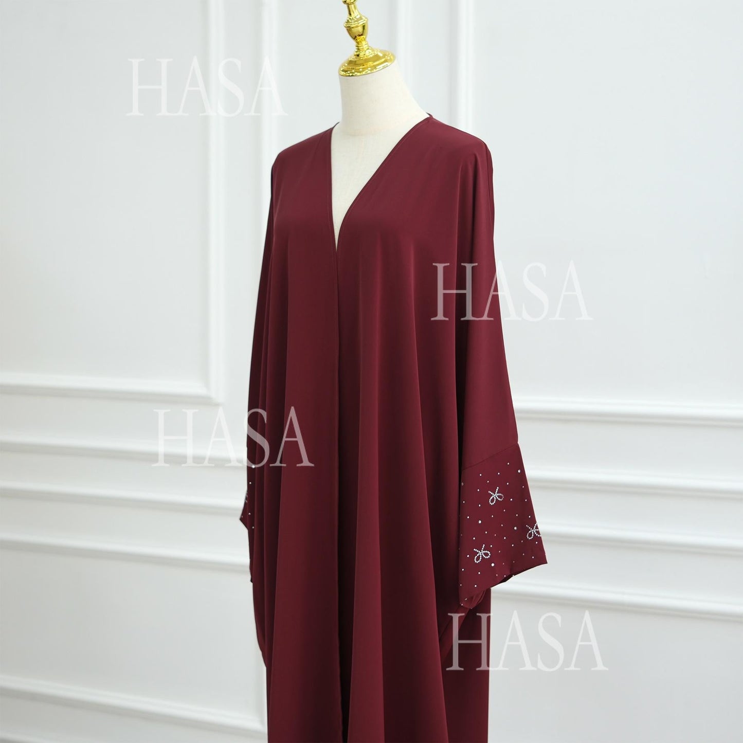 HA6492  Long-sleeved Robe with Bow and Beading