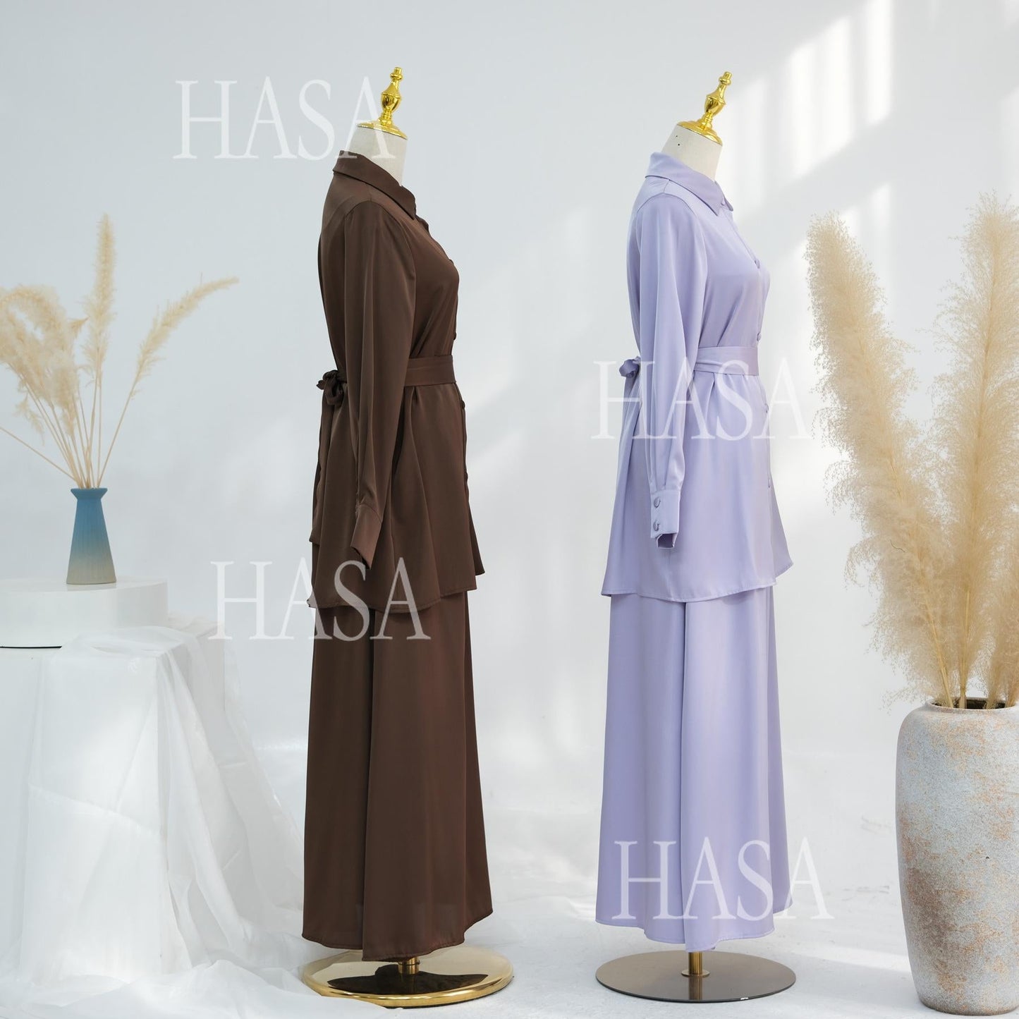 HA5874 Gentle Lace-up Two-piece Suit, Simple Texture, First Choice for Daily Wear abaya girl