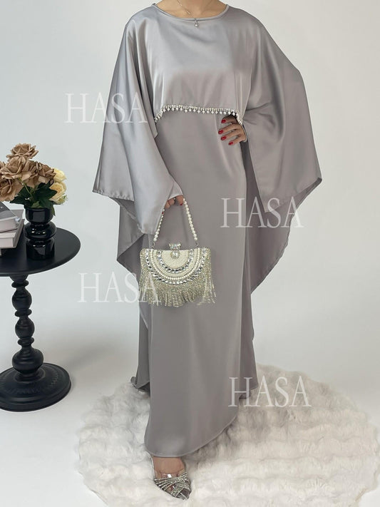 HA6570 Elegant Cape-style Satin Dress Robe for Women