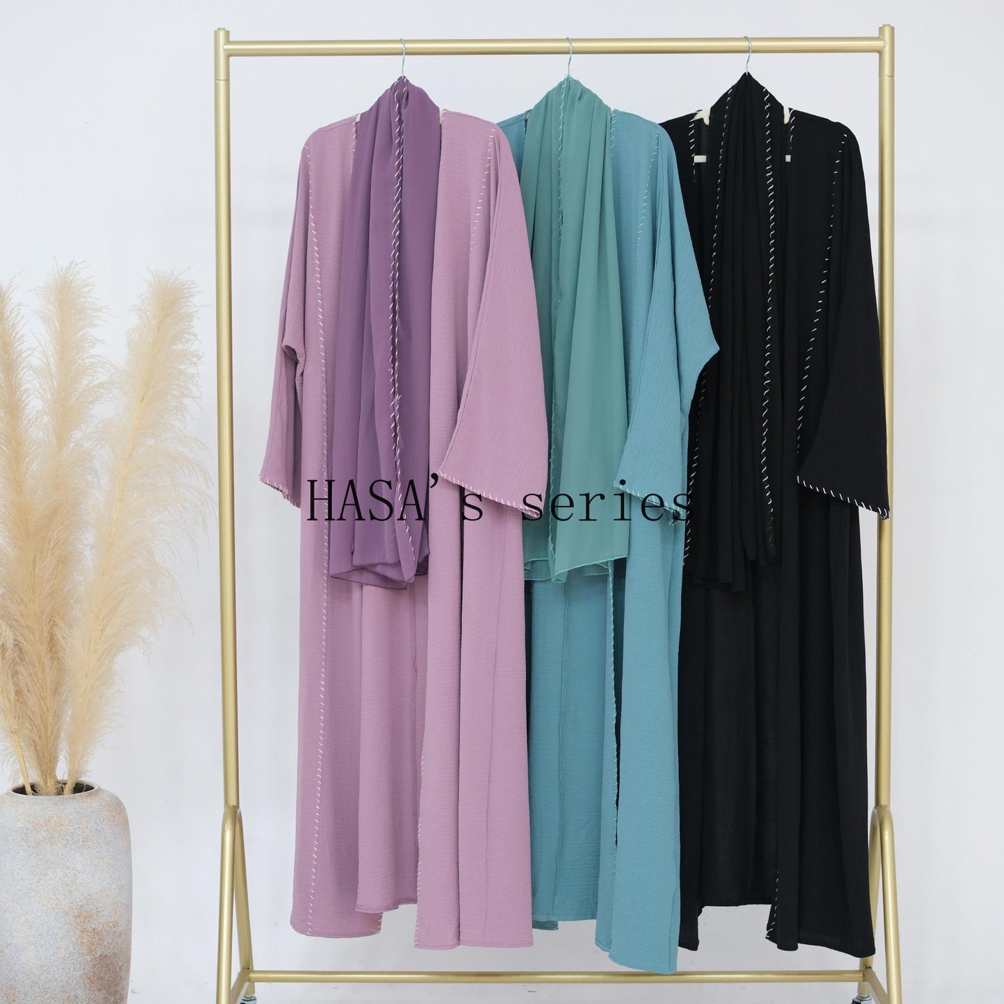 HS4843 Simple Cardigan and Headscarf Two-piece Set.
